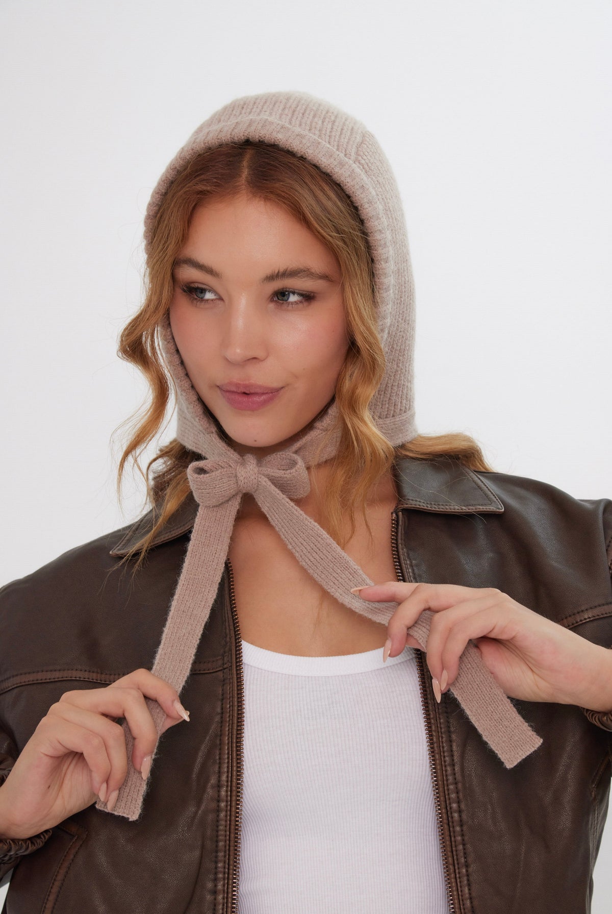 Knitted Bonnet in Light Brown - Bonnet - My Accessories London