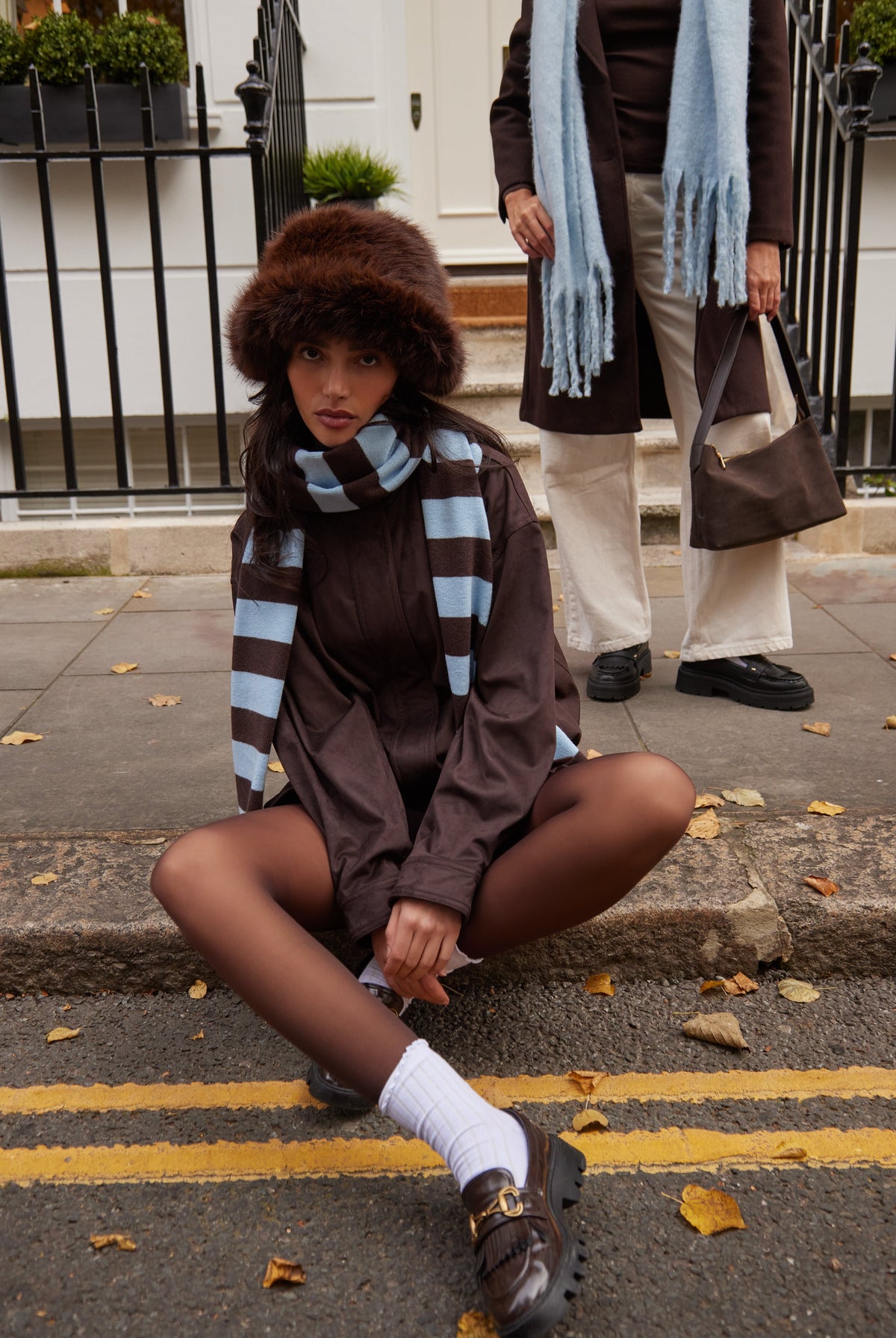 Knitted Stripe Scarf in Blue and Brown - Scarves - My Accessories London