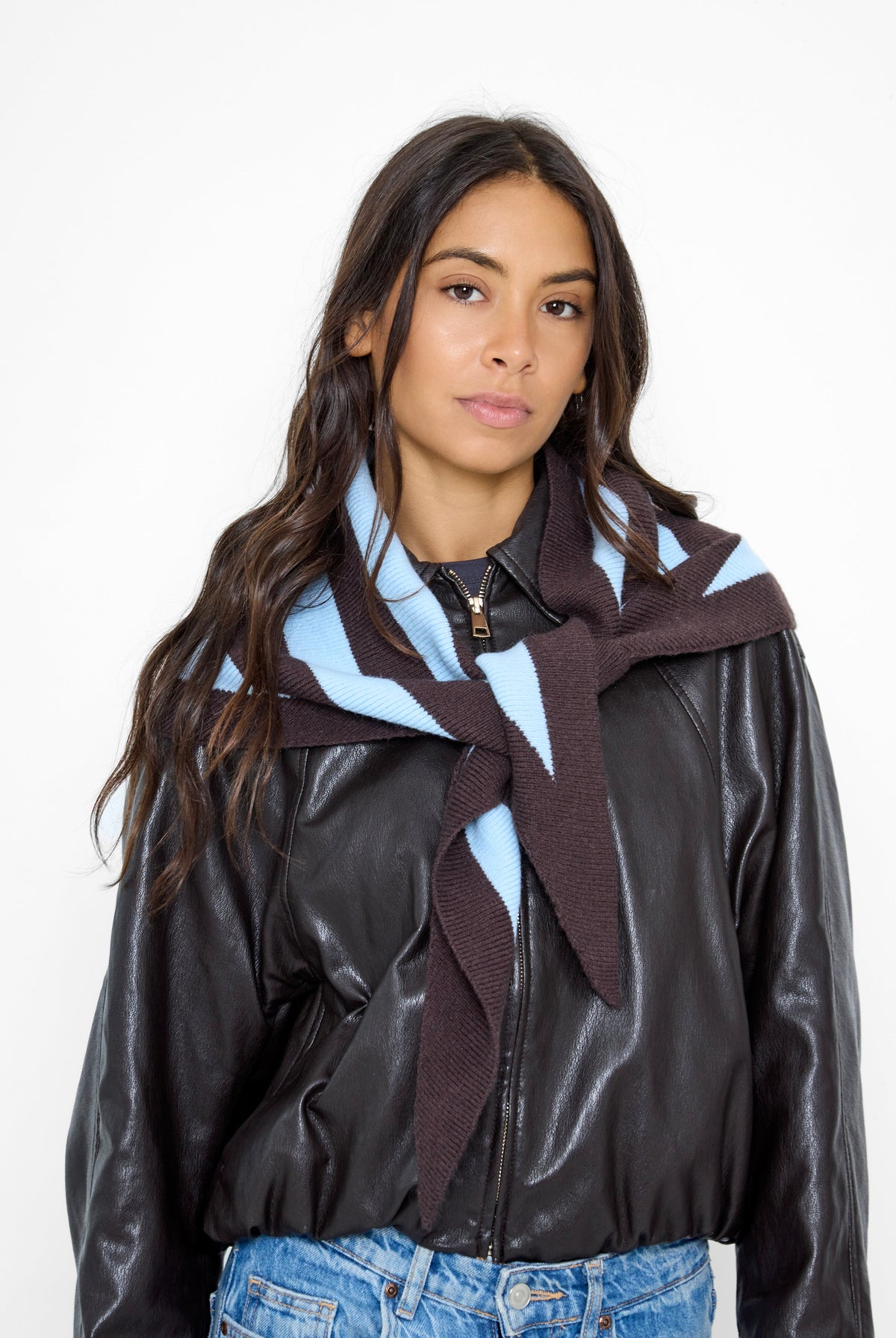 Knitted Stripe Triangle Scarf in Brown and Blue - Triangle Scarf - My Accessories London