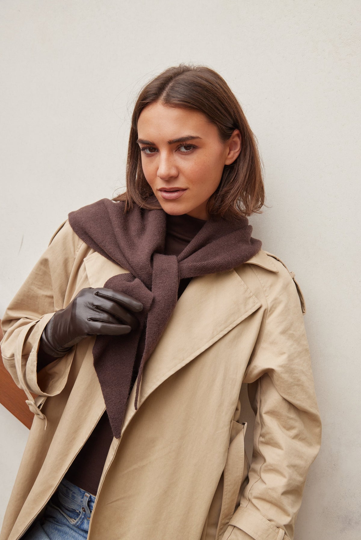 Knitted Triangle Scarf in Brown - Scarves - My Accessories London