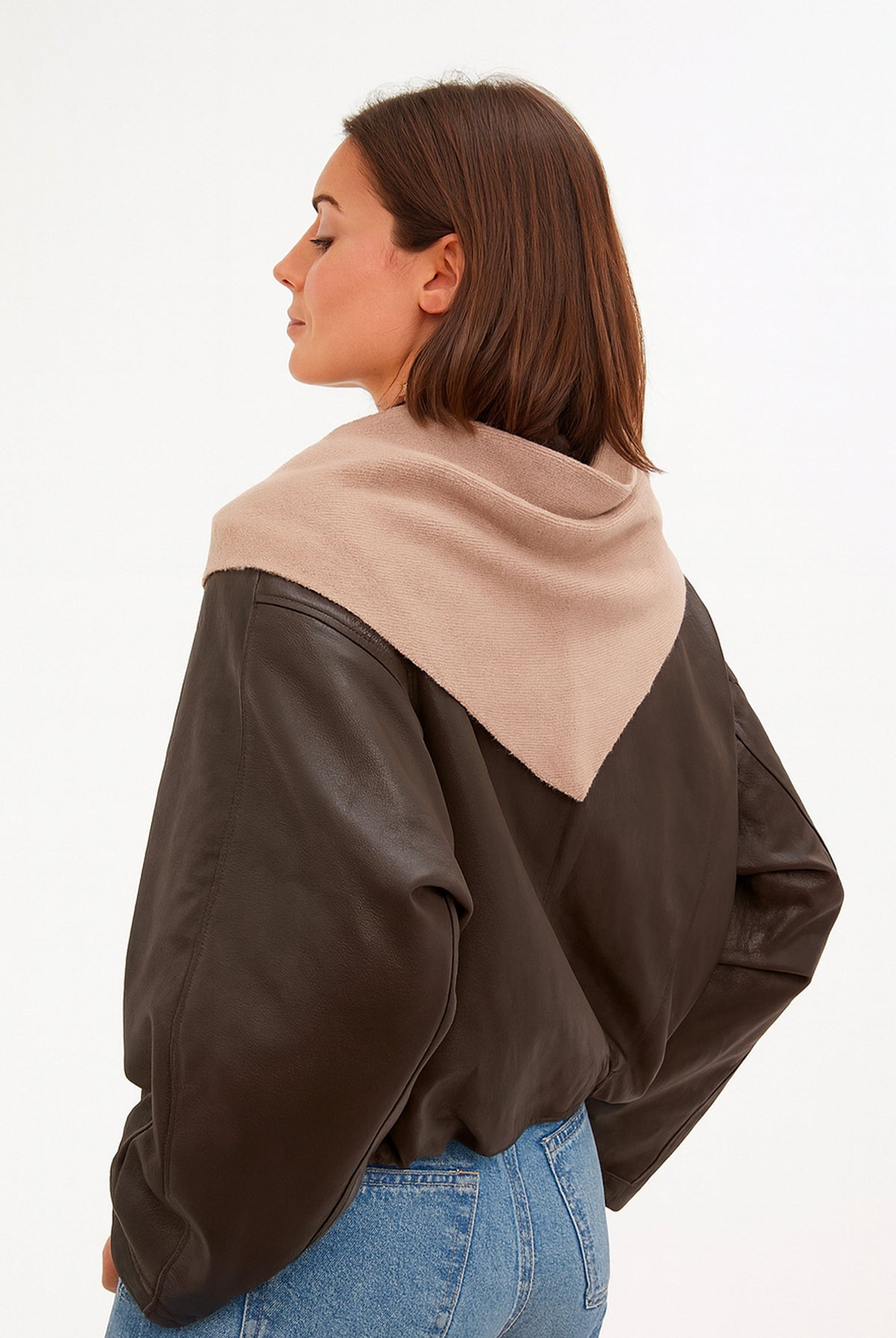 Knitted Triangle Scarf in Light Brown - Scarves - My Accessories London