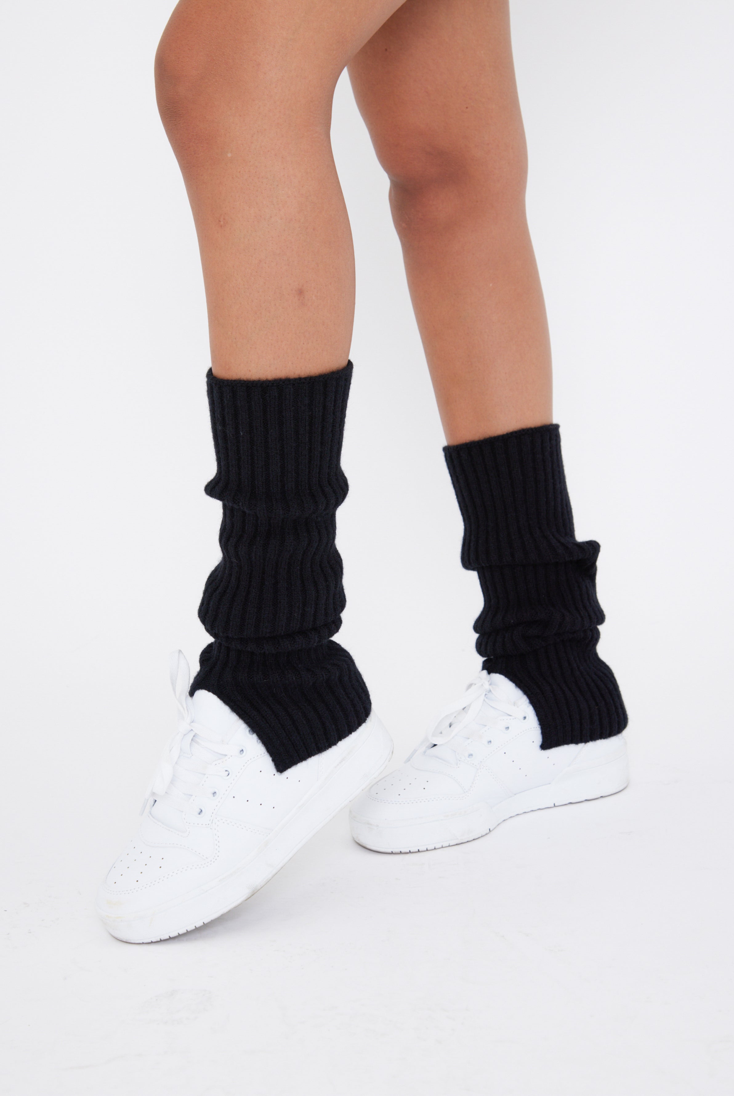 Women's My Accessories London black knitted Leg Warmers with slit