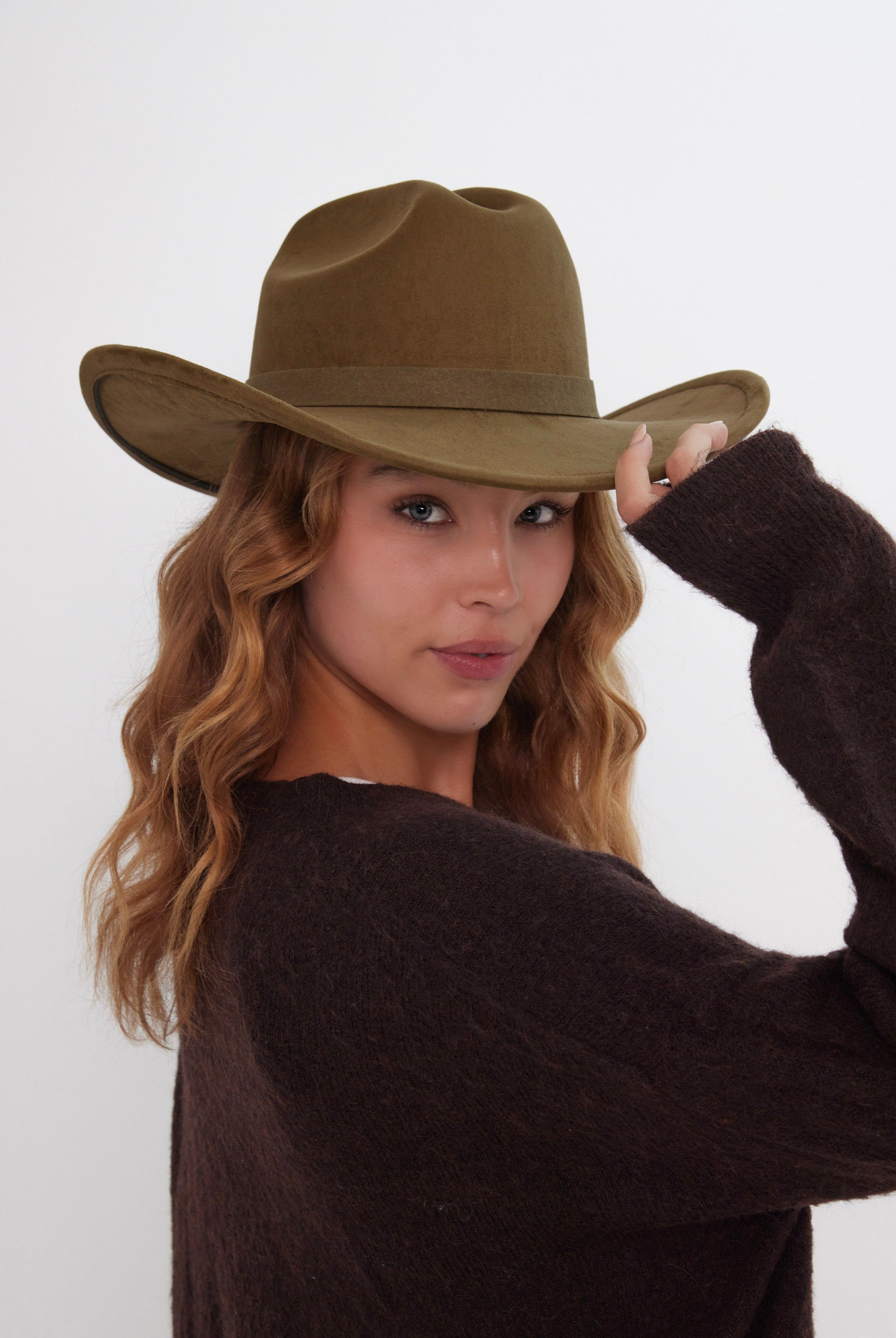 Olive Green Faux Suede Cowboy Hat - Cowboy Hat - My Accessories London