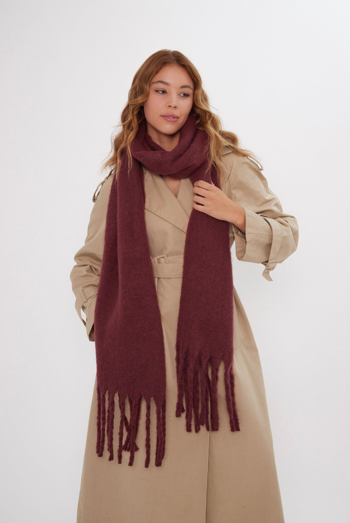 Oversized Chunky Blanket Scarf in Burgundy - Scarves - My Accessories London