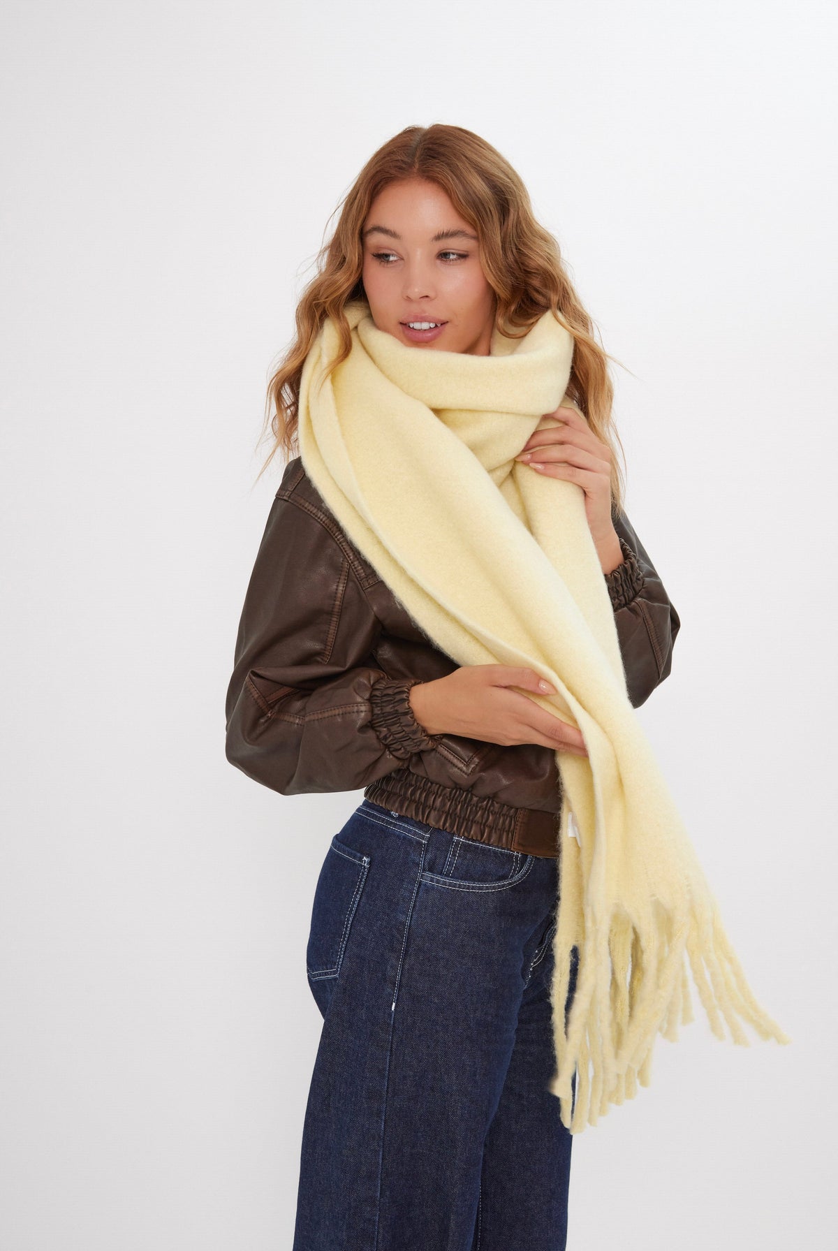 Oversized Chunky Blanket Scarf in Butter Yellow - Scarves - My Accessories London