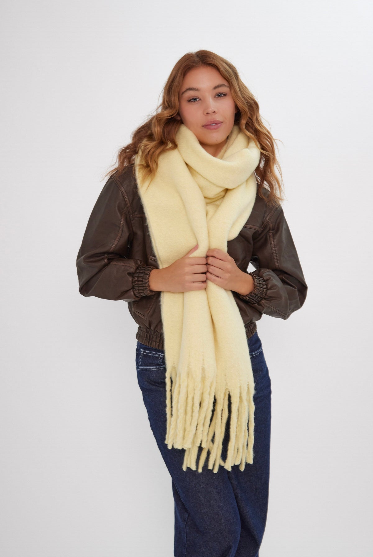 Oversized Chunky Blanket Scarf in Butter Yellow - Scarves - My Accessories London
