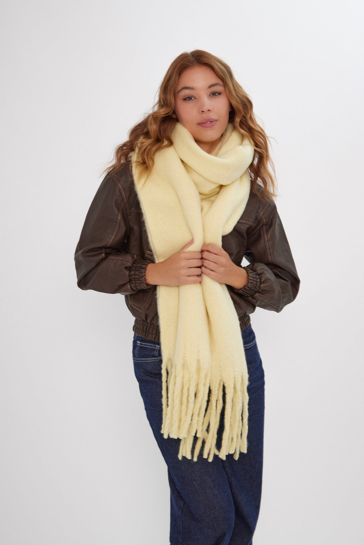 Oversized Chunky Blanket Scarf in Butter Yellow - Scarves - My Accessories London