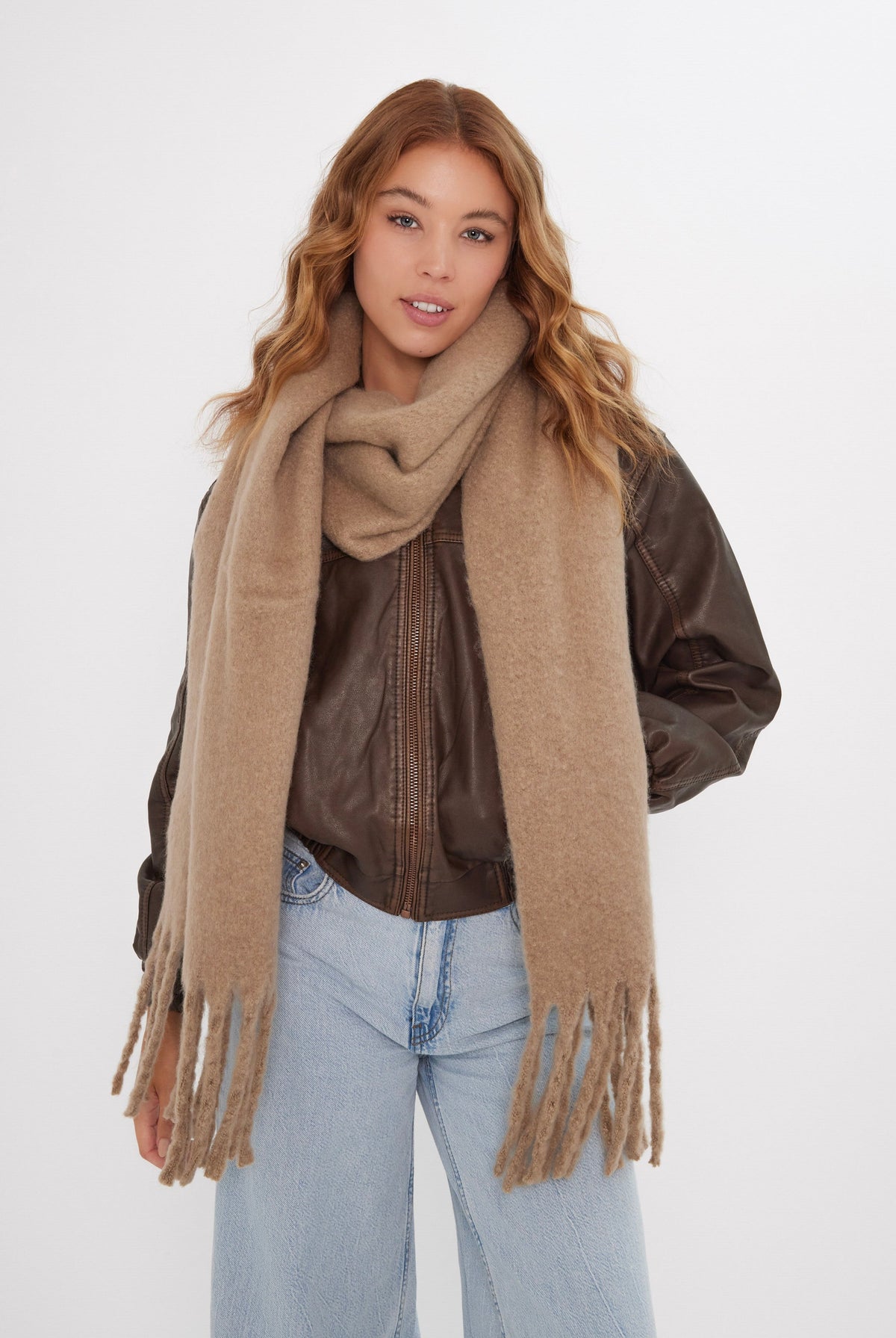 Oversized Chunky Blanket Scarf in Light Brown - Scarves - My Accessories London