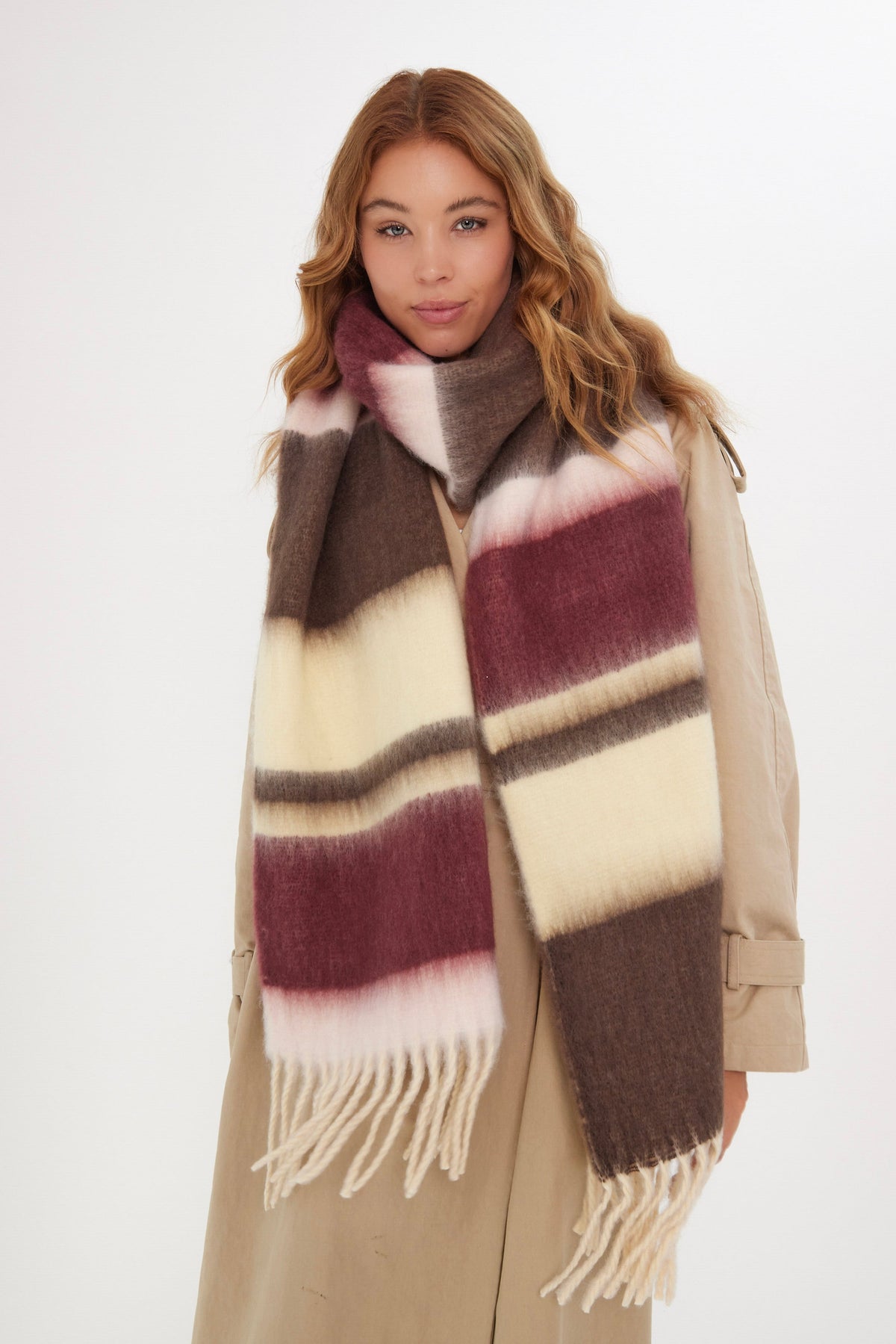 Oversized Chunky Blanket Scarf in Multicoloured Stripe - Scarves - My Accessories London