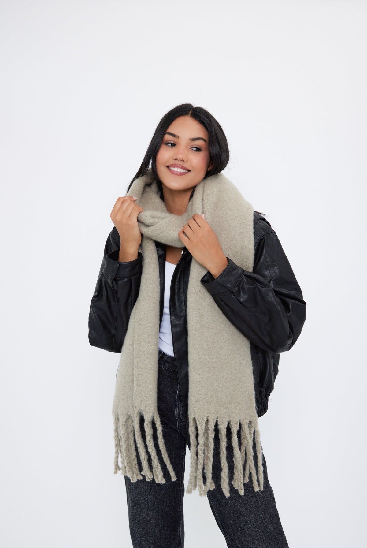 Oversized Chunky Blanket Scarf in Taupe Grey - Scarves - My Accessories London