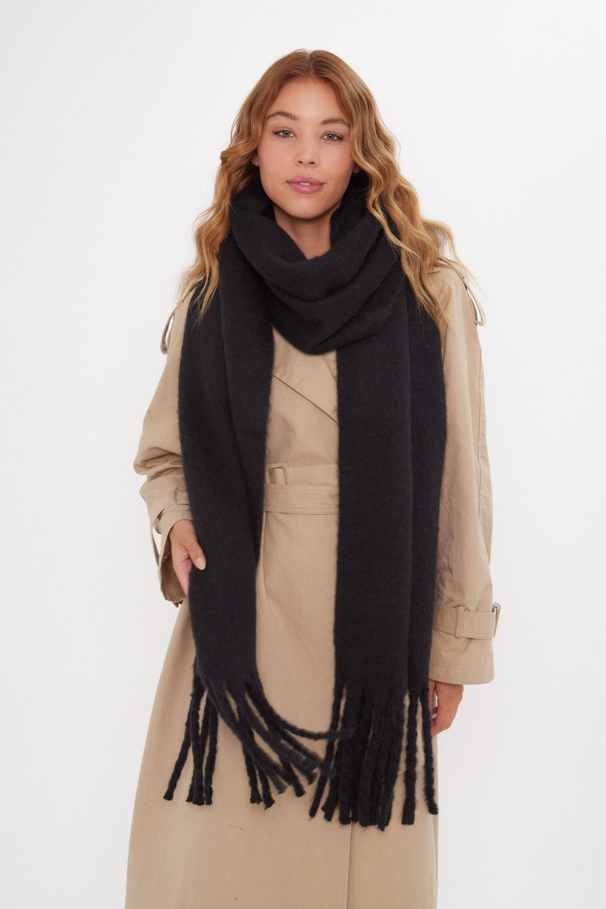 Oversized Chunky Soft Blanket Scarf in Black - Scarves - My Accessories London