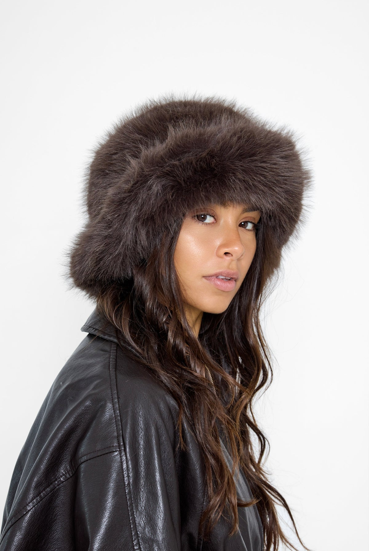 Oversized Fluffy Fur Bucket Hat in Dark Brown - Bucket Hat - My Accessories London