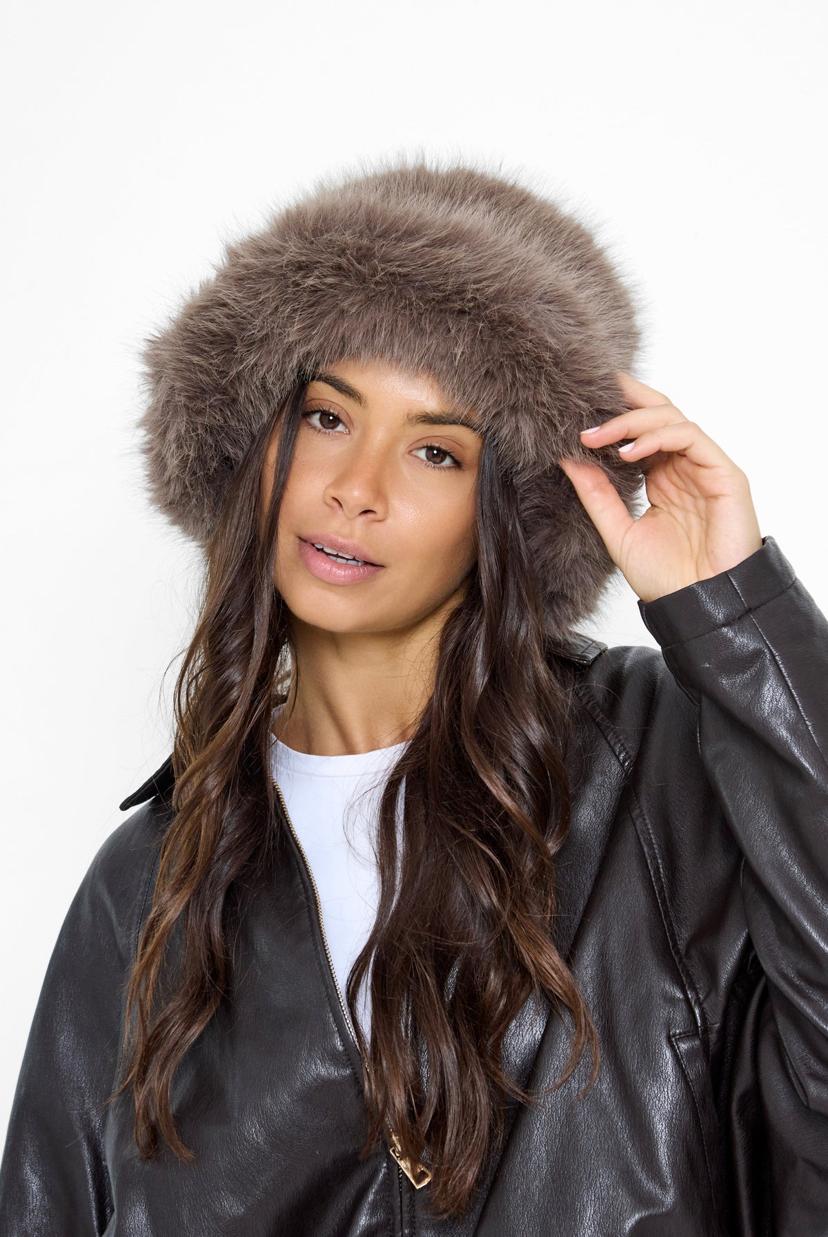 Oversized Fluffy Fur Bucket Hat in Taupe - Bucket Hat - My Accessories London