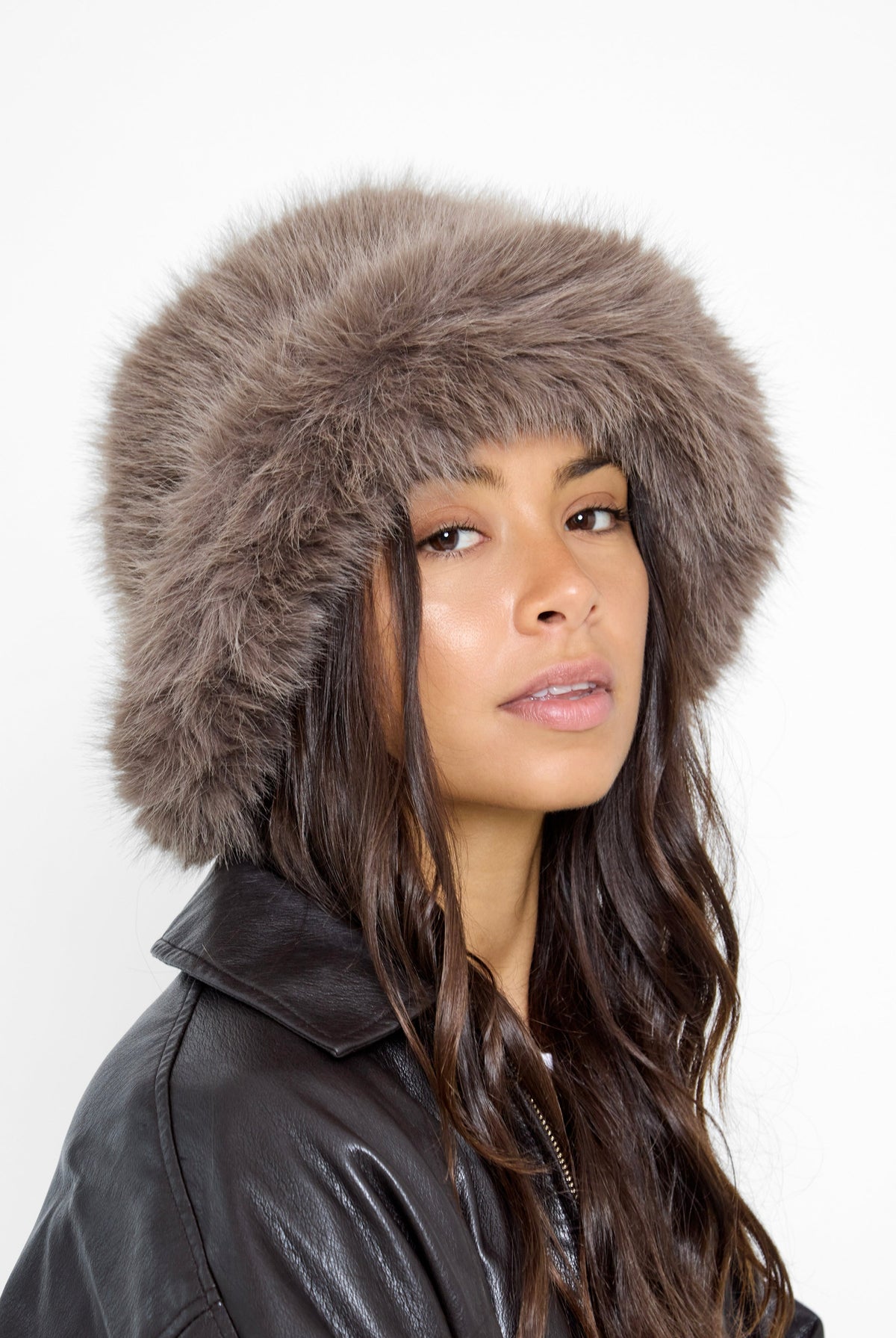 Oversized Fluffy Fur Bucket Hat in Taupe - Bucket Hat - My Accessories London