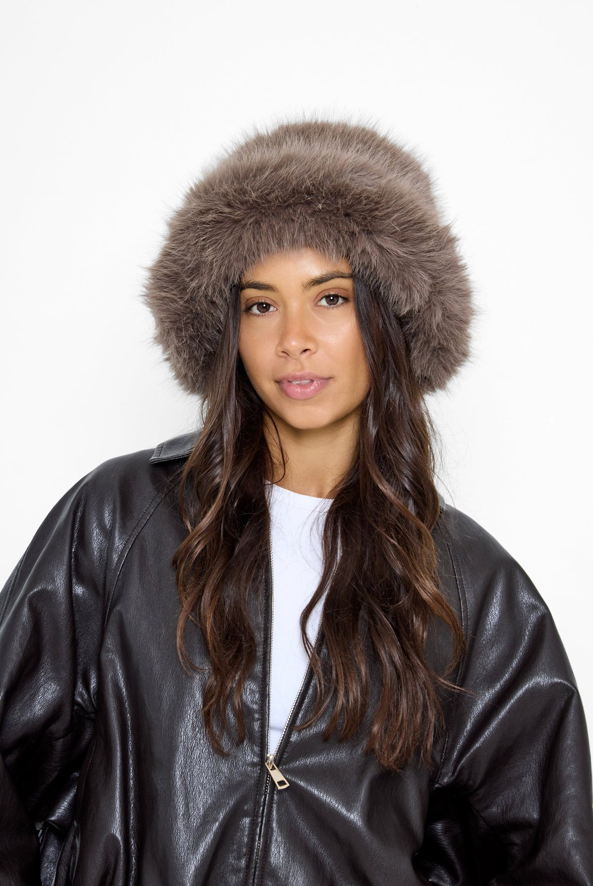 Oversized Fluffy Fur Bucket Hat in Taupe - Bucket Hat - My Accessories London