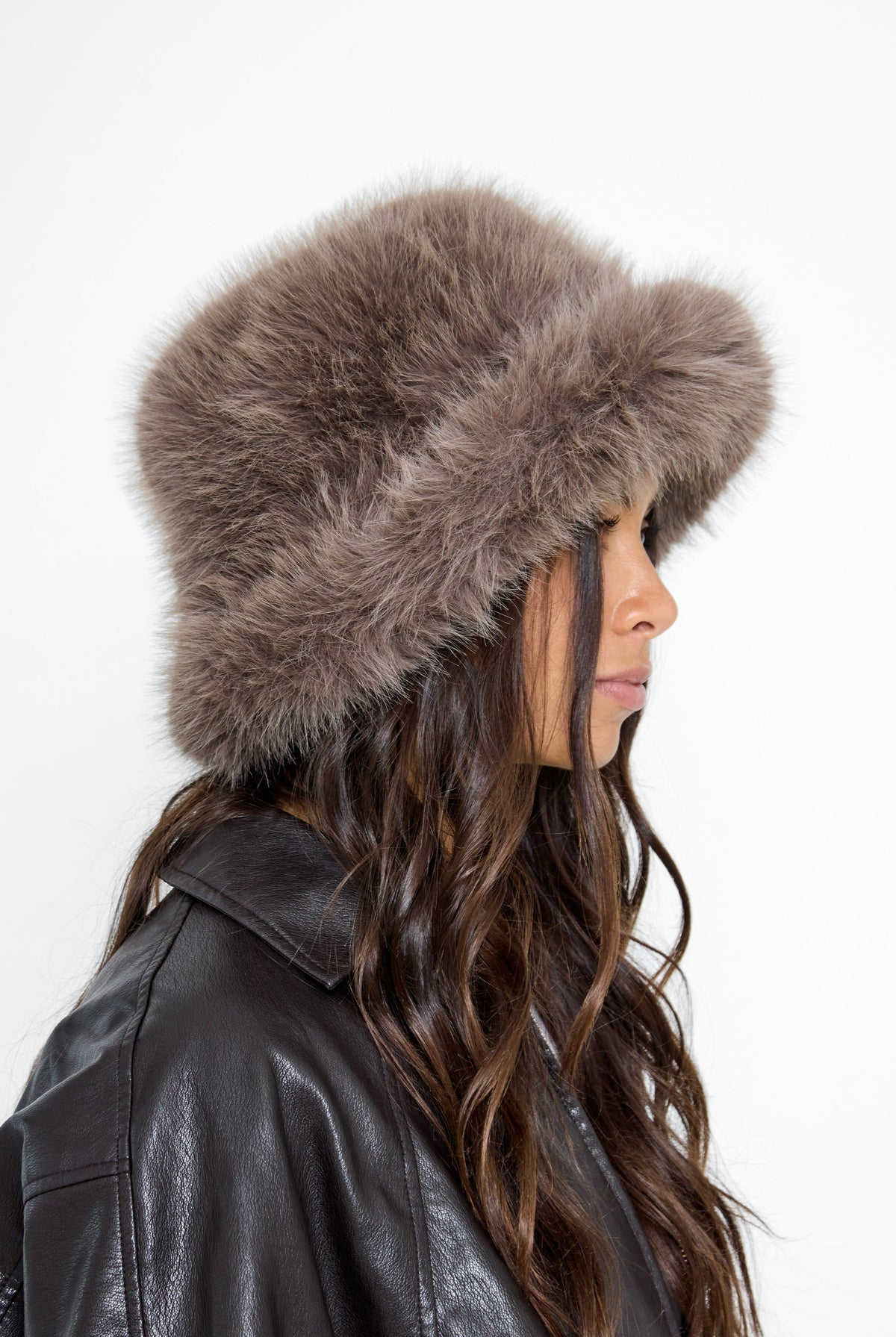 Oversized Fluffy Fur Bucket Hat in Taupe - Bucket Hat - My Accessories London
