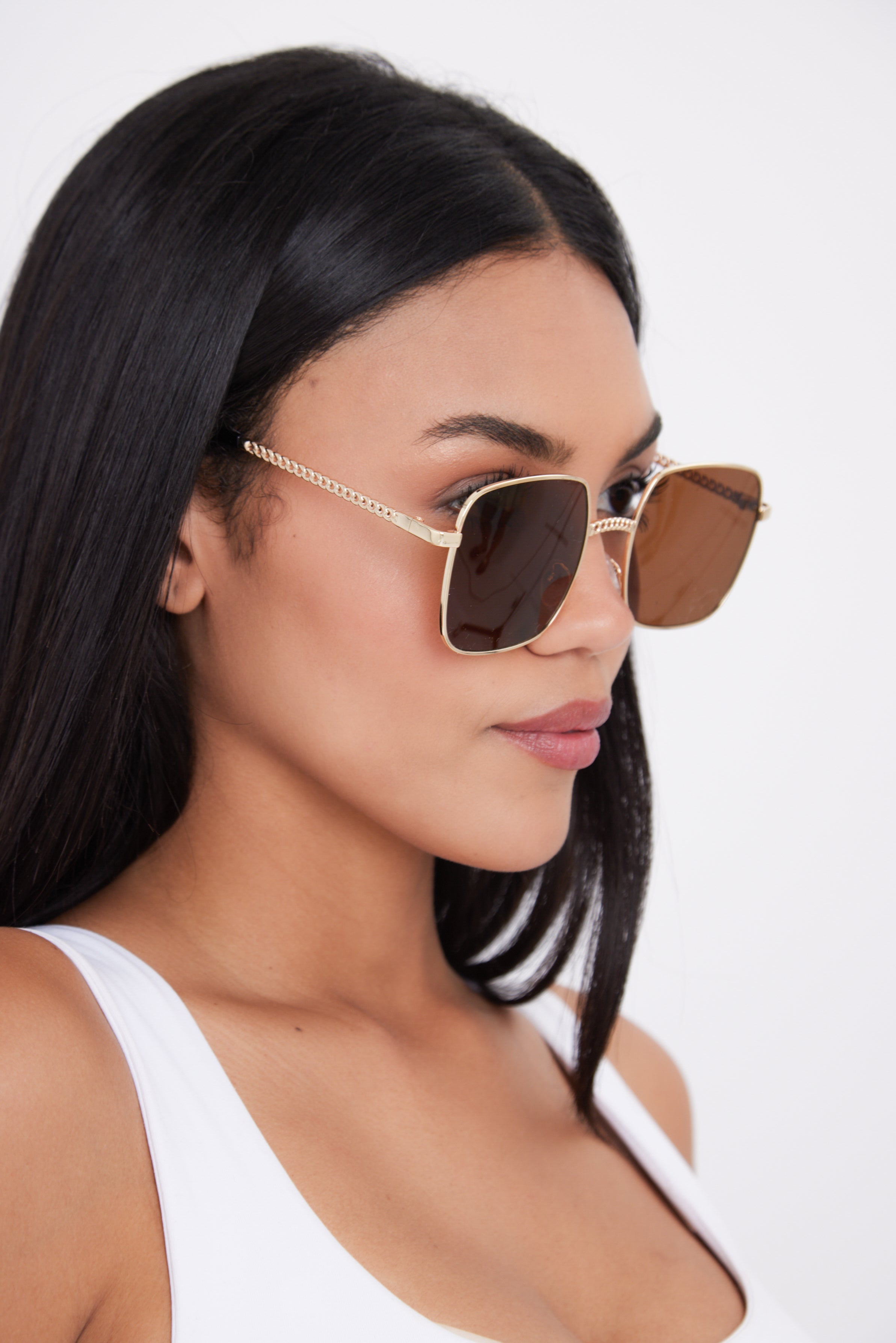 Oversized Square Sunglasses in Gold and Brown - Sunglasses - My Accessories London