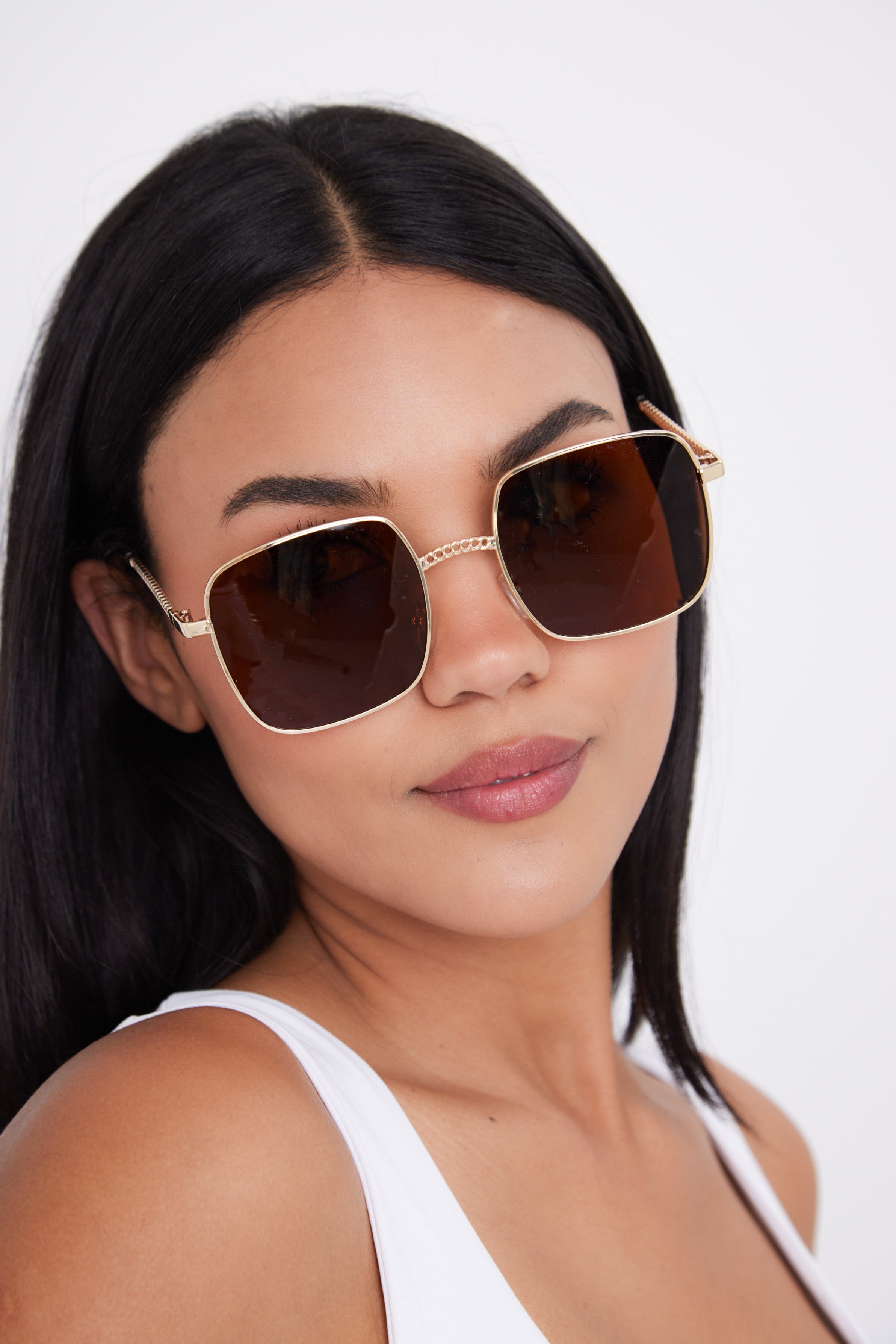 Oversized Square Sunglasses in Gold and Brown - Sunglasses - My Accessories London