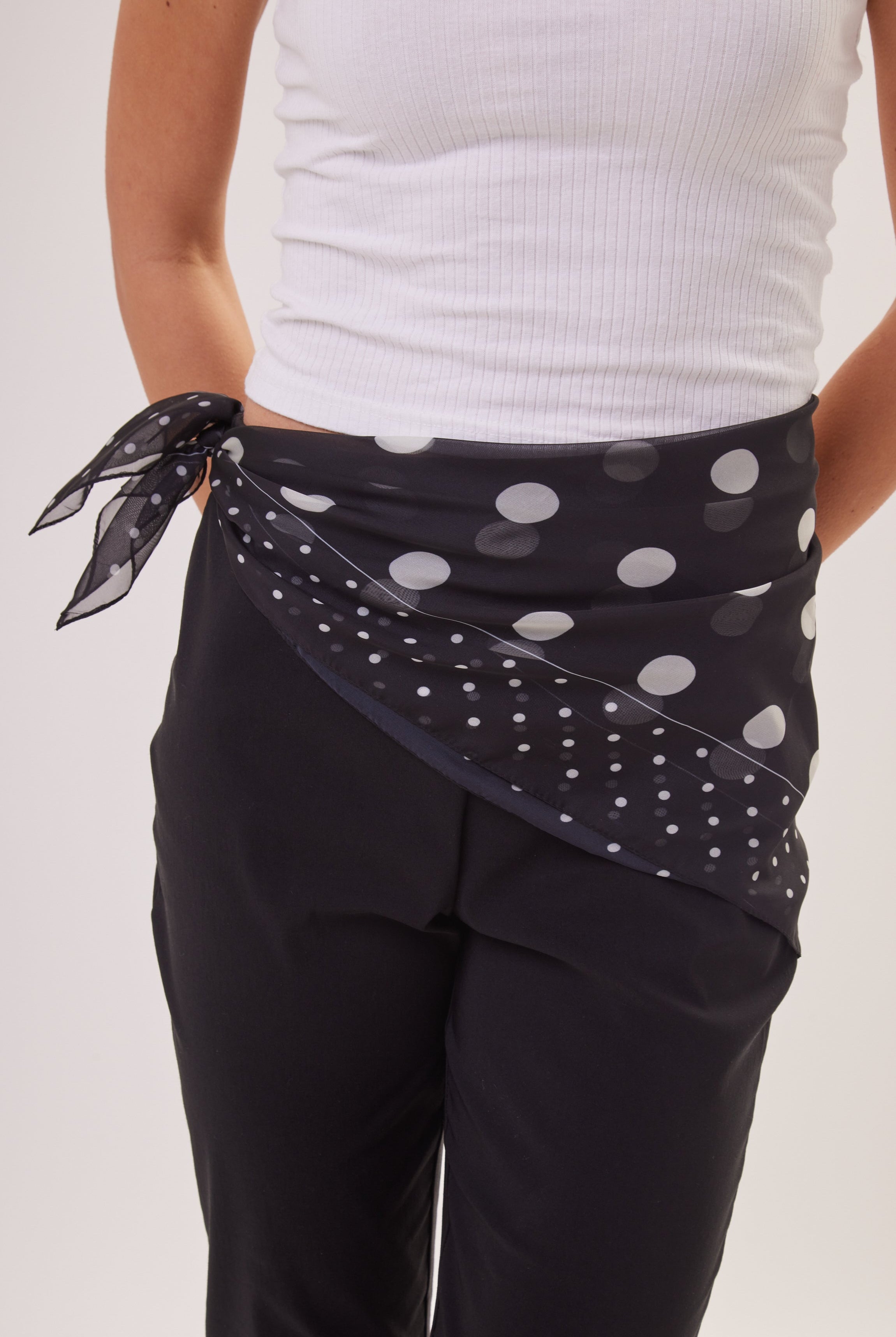 Polka Dot Chiffon Multiway Bandana Head Scarf in Black and Cream - Bandana - My Accessories London
