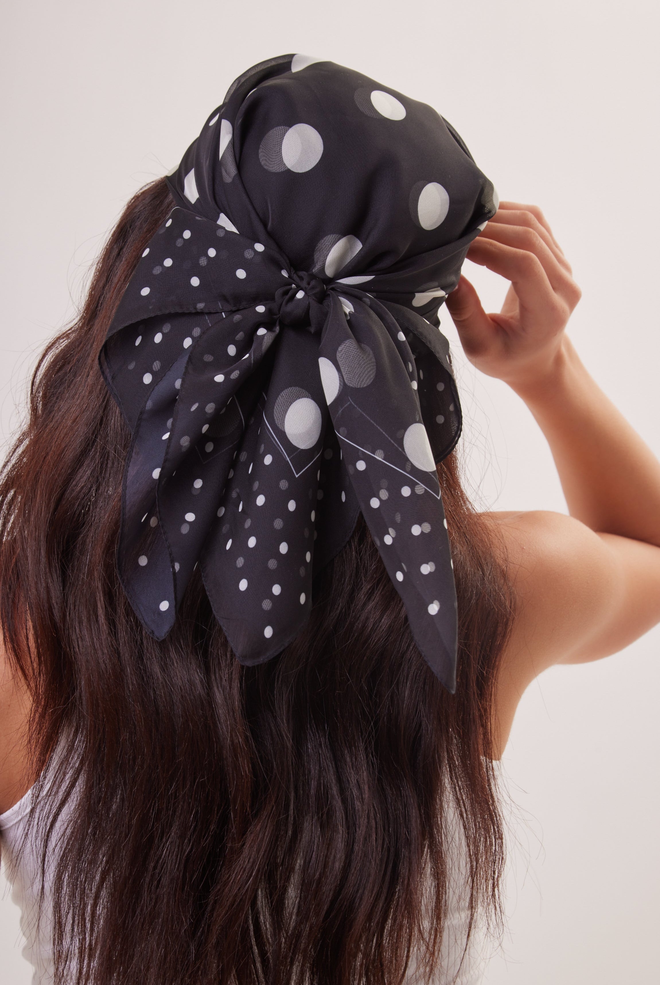 Polka Dot Chiffon Multiway Bandana Head Scarf in Black and Cream - Bandana - My Accessories London