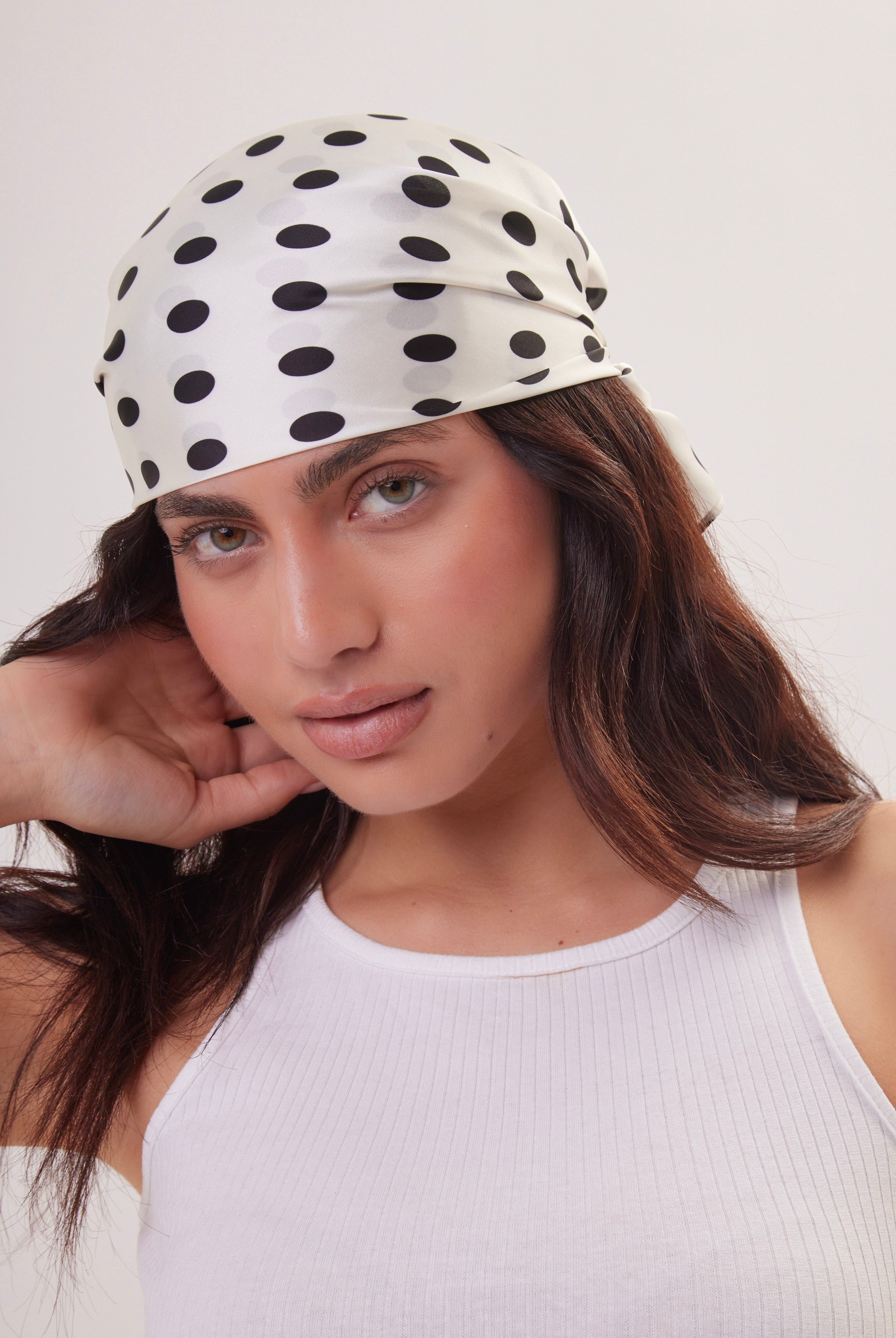Polka Dot Multiway Bandana Head Scarf in Cream and Black - Bandana - My Accessories London
