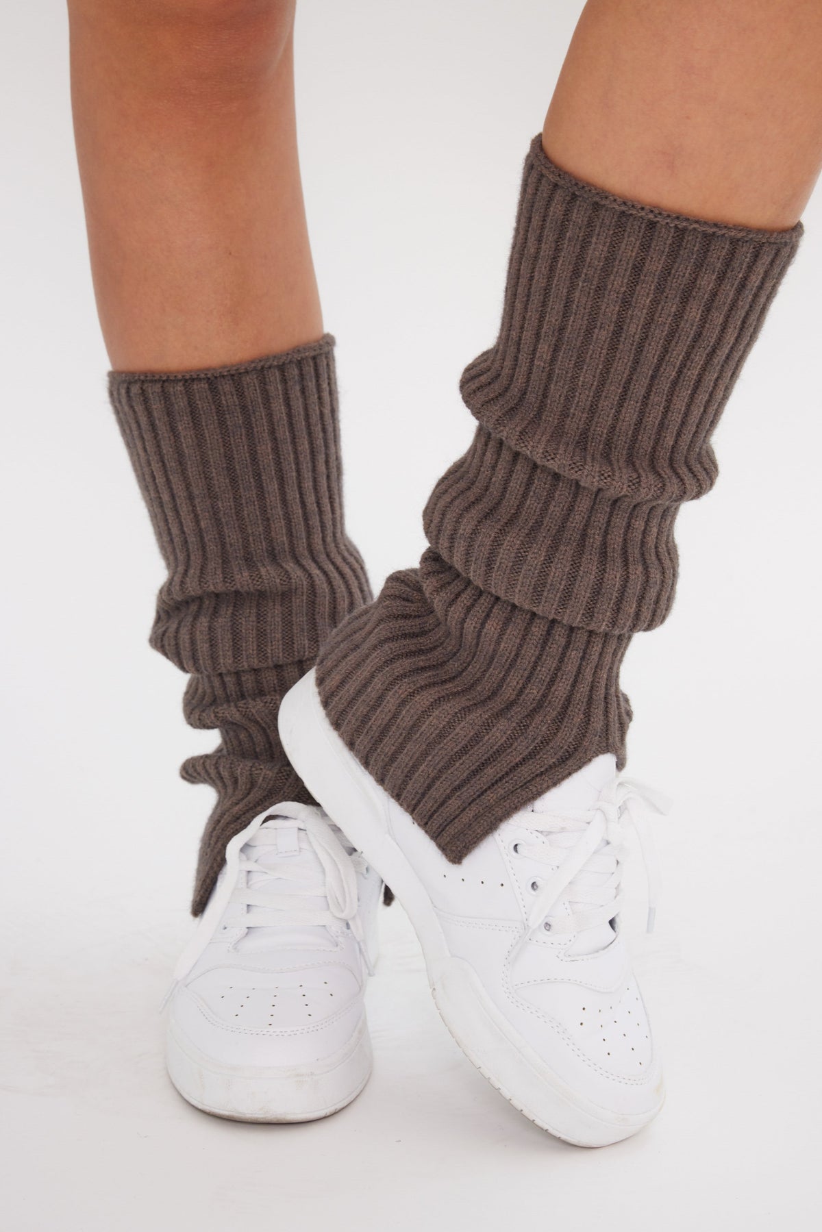 Ribbed Knitted Leg Warmers with Slit in Dusty Grey - Leg Warmers - My Accessories London