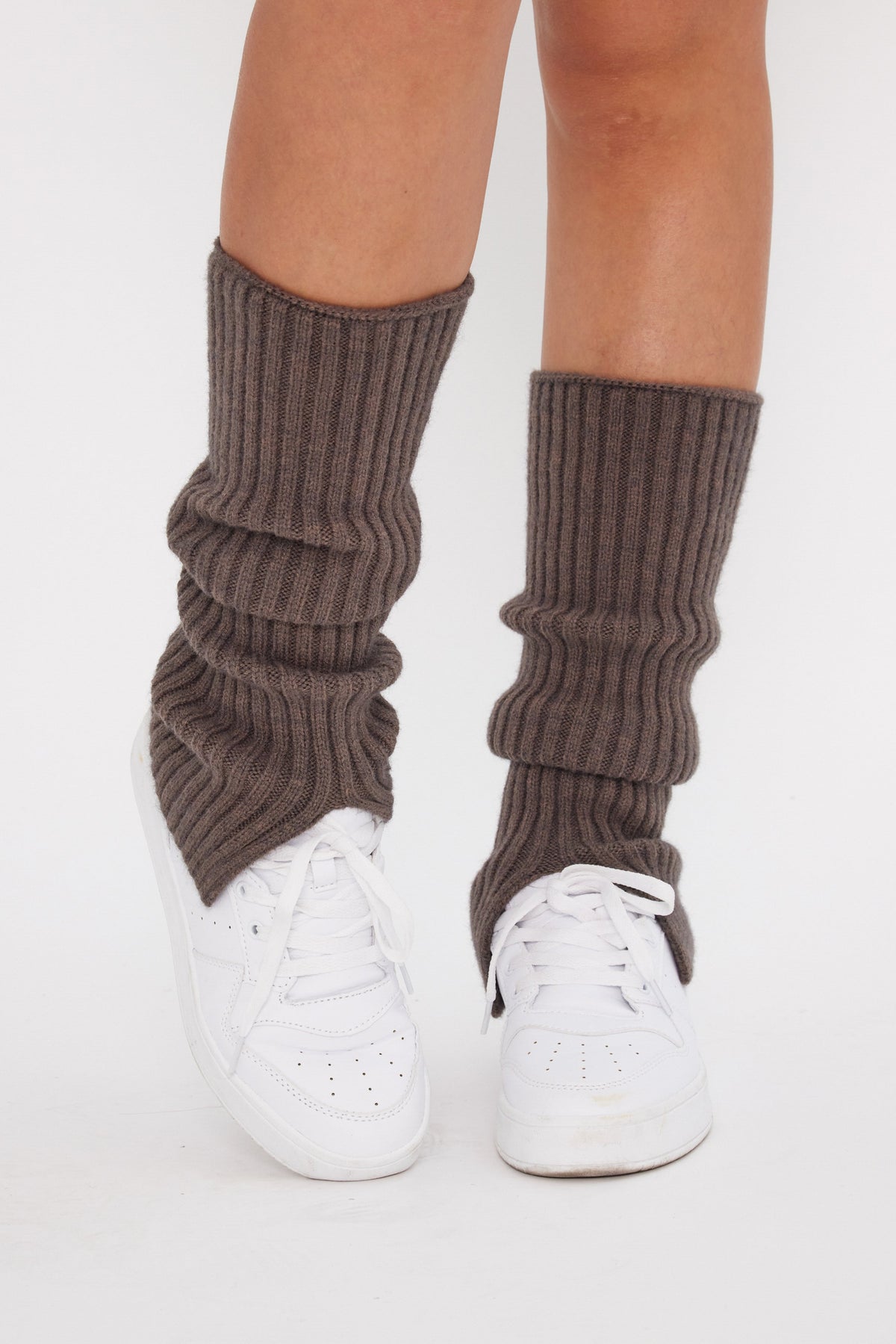 Ribbed Knitted Leg Warmers with Slit in Dusty Grey - Leg Warmers - My Accessories London