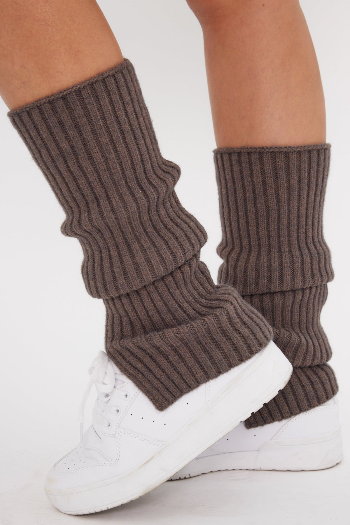 Ribbed Knitted Leg Warmers with Slit in Dusty Grey - Leg Warmers - My Accessories London
