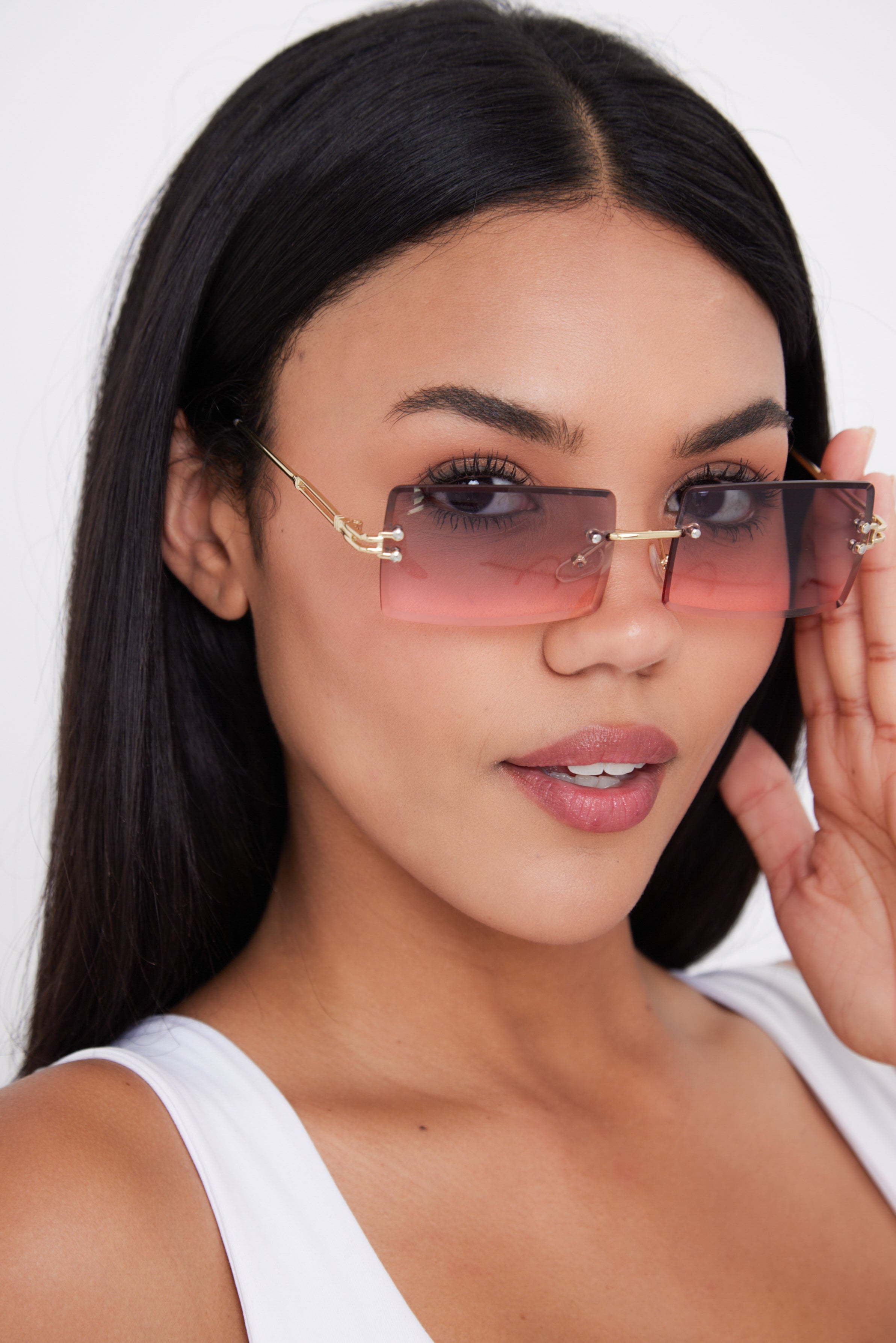 Rimless Sunglasses in Pink - Sunglasses - My Accessories London