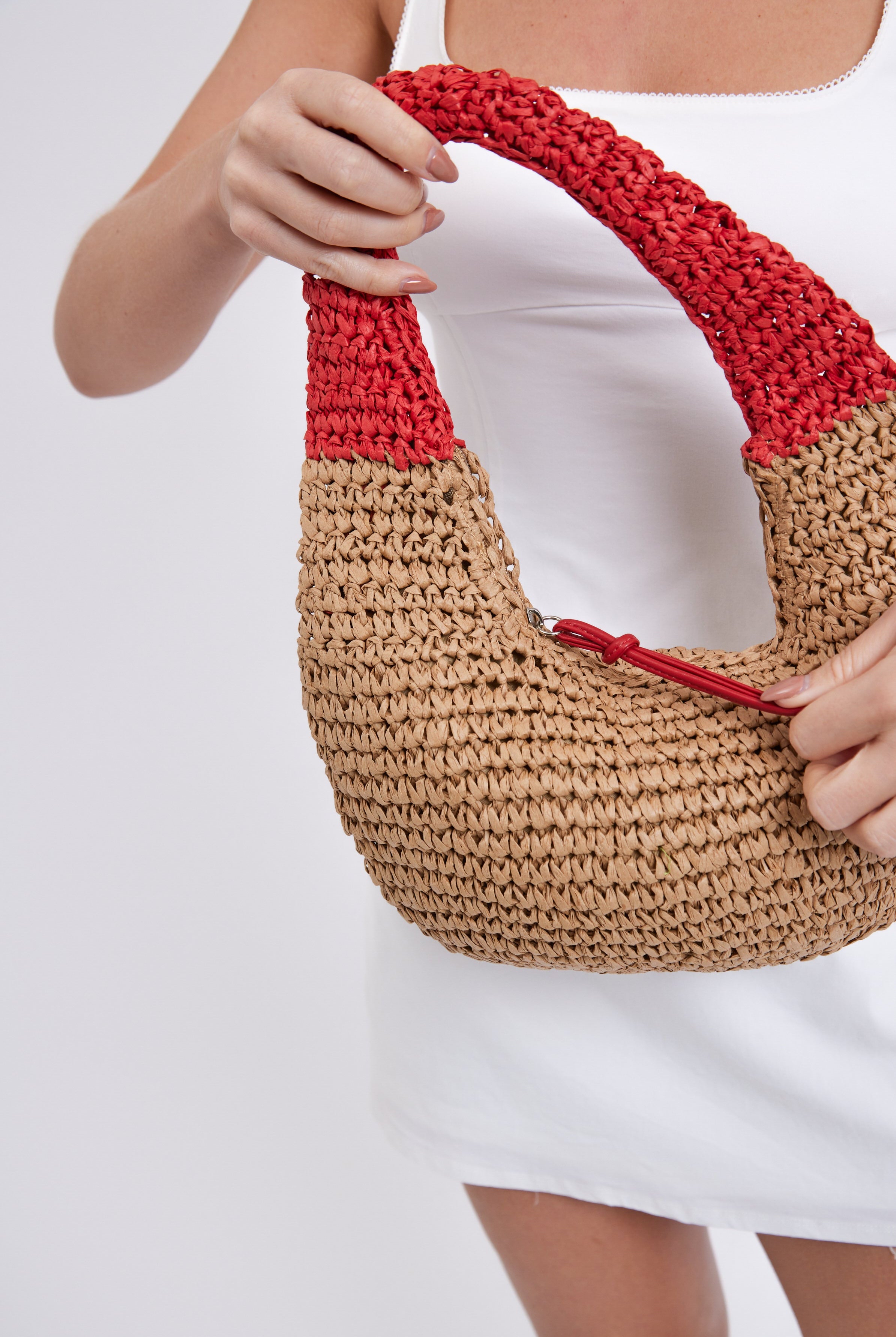 Round Straw Shoulder Bag with Red Handle - Shoulder Bag - My Accessories London