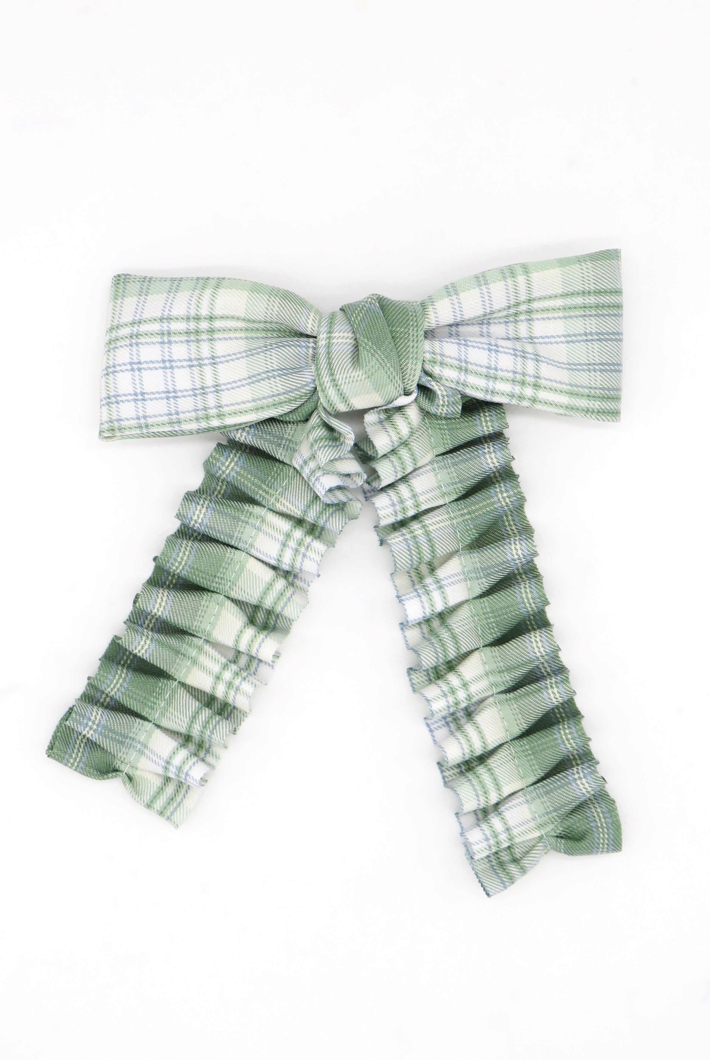 Ruched Check Bow Clip in Green - Hair Clip - My Accessories London