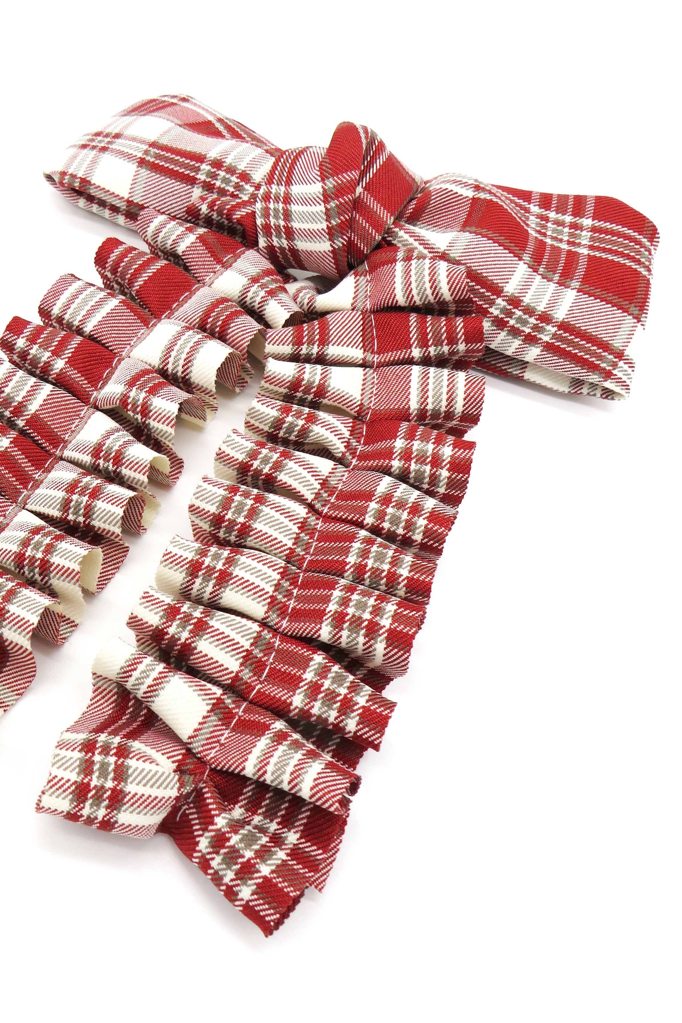Ruched Check Bow Clip in Red - Hair Clip - My Accessories London