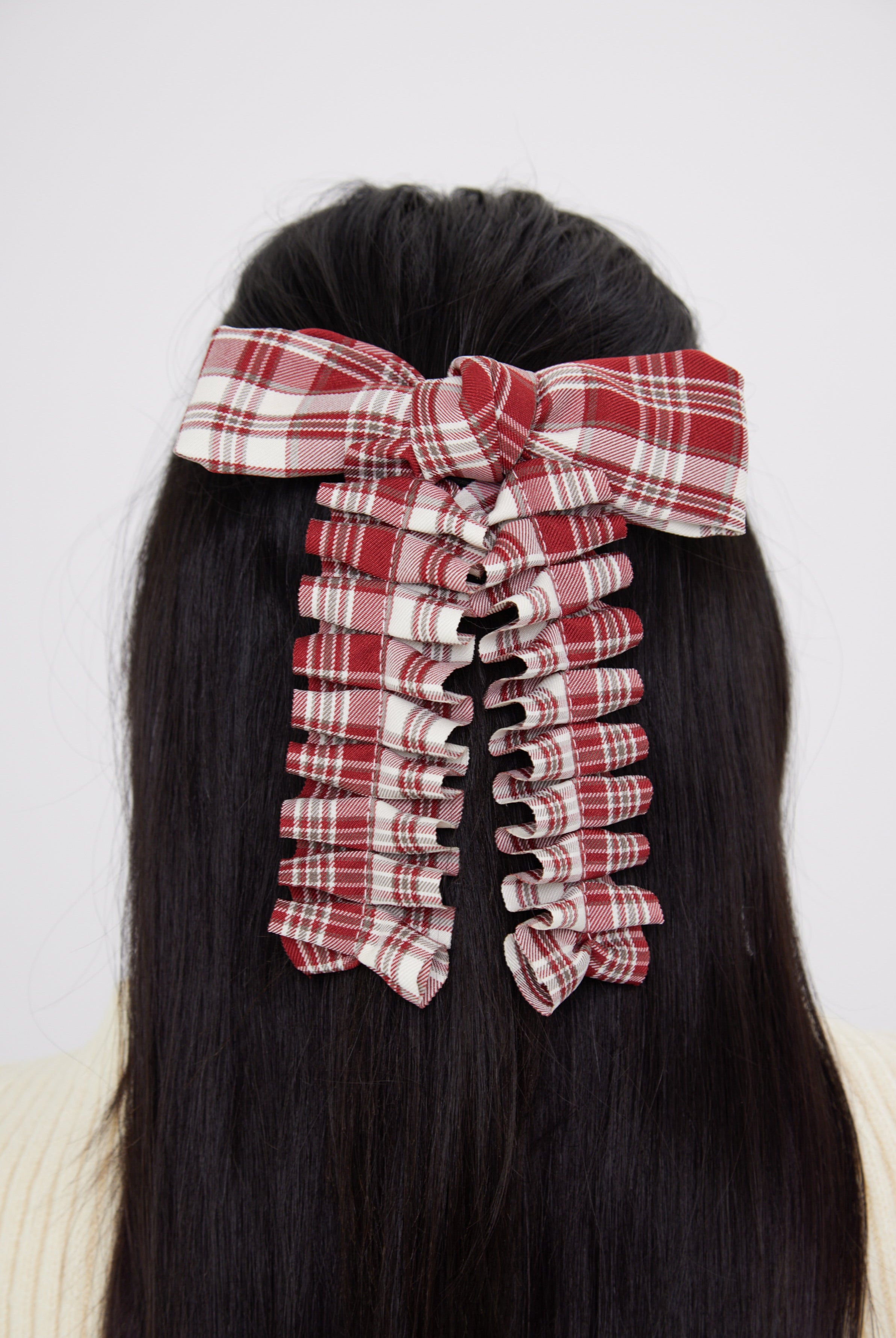 Ruched Check Bow Clip in Red - Hair Clip - My Accessories London