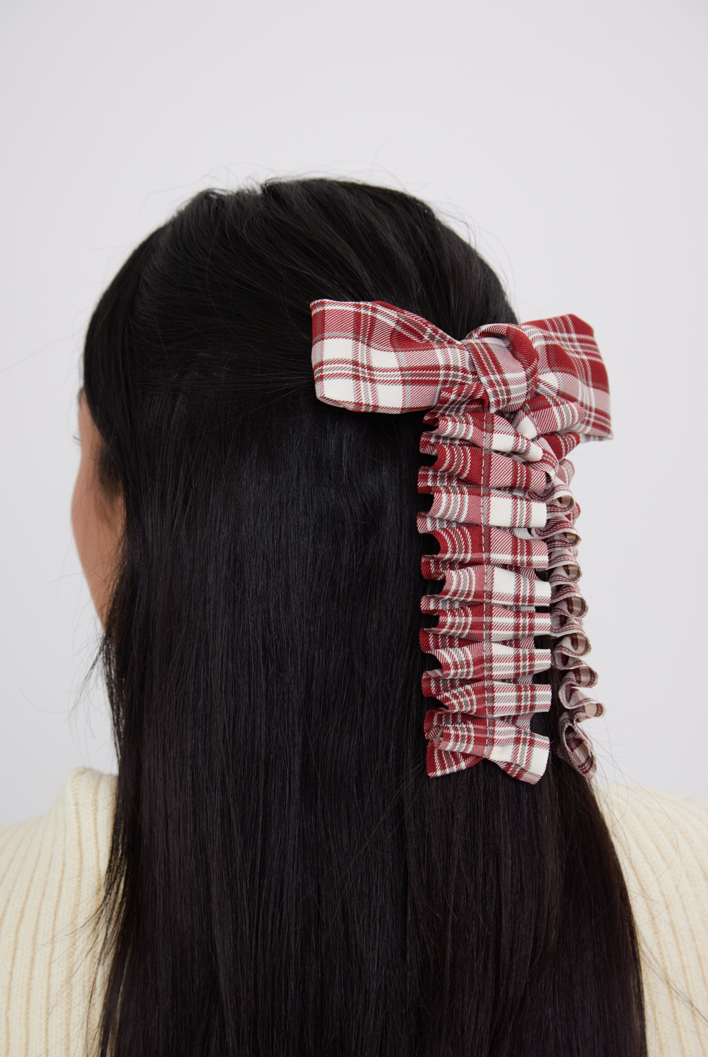 Ruched Check Bow Clip in Red - Hair Clip - My Accessories London