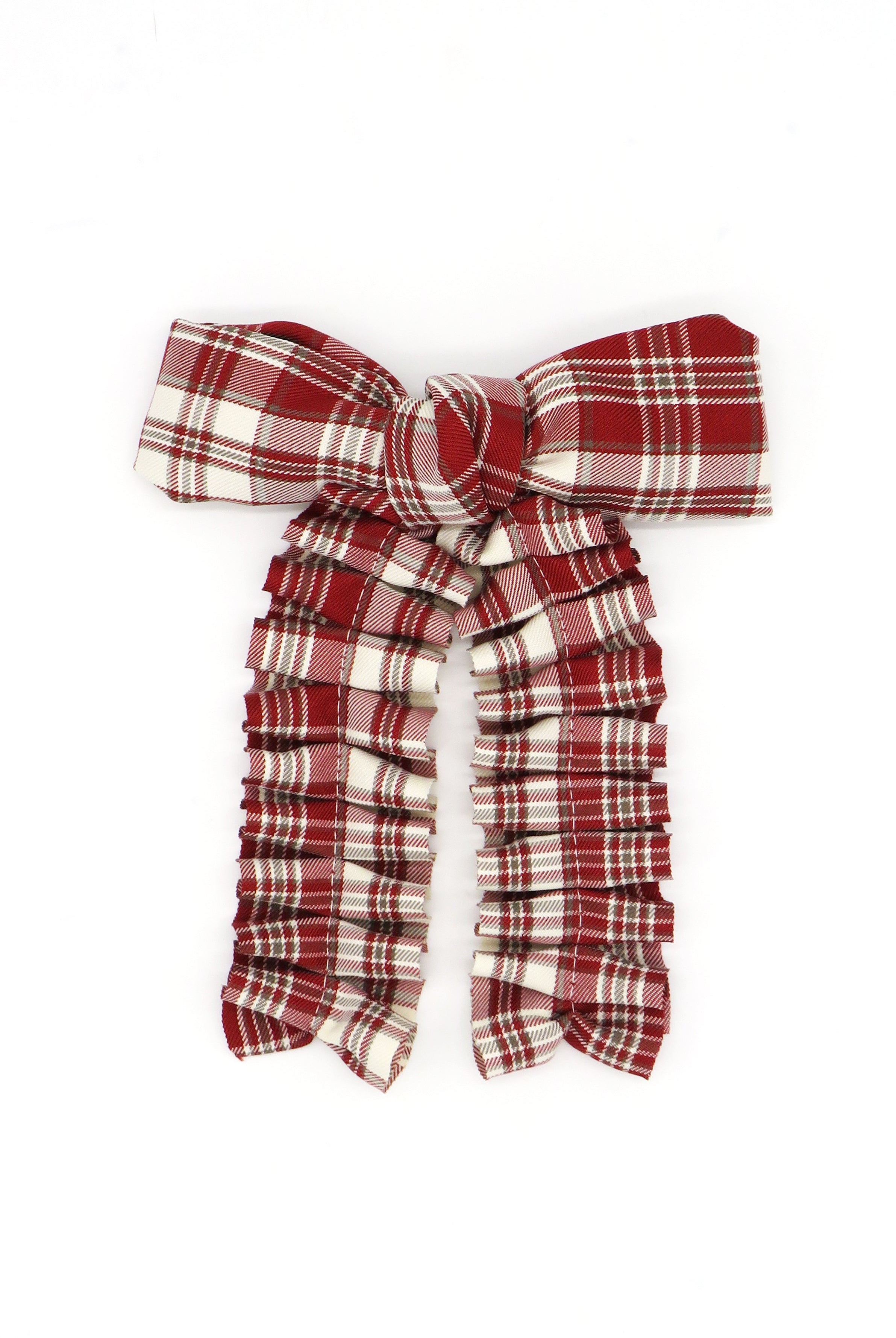 Ruched Check Bow Clip in Red - Hair Clip - My Accessories London