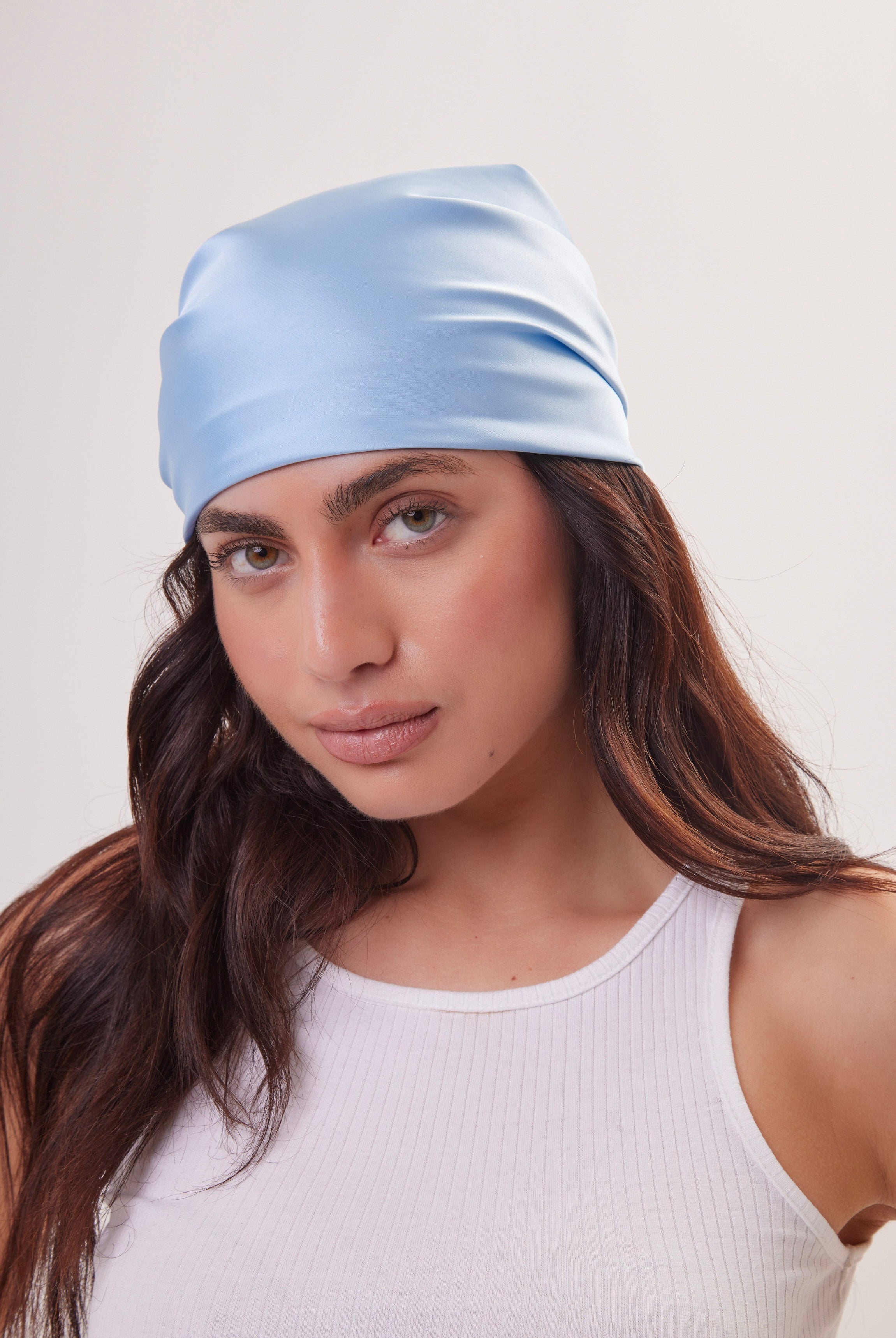 Satin Multiway Bandana Head Scarf in Sky Blue - Bandana - My Accessories London