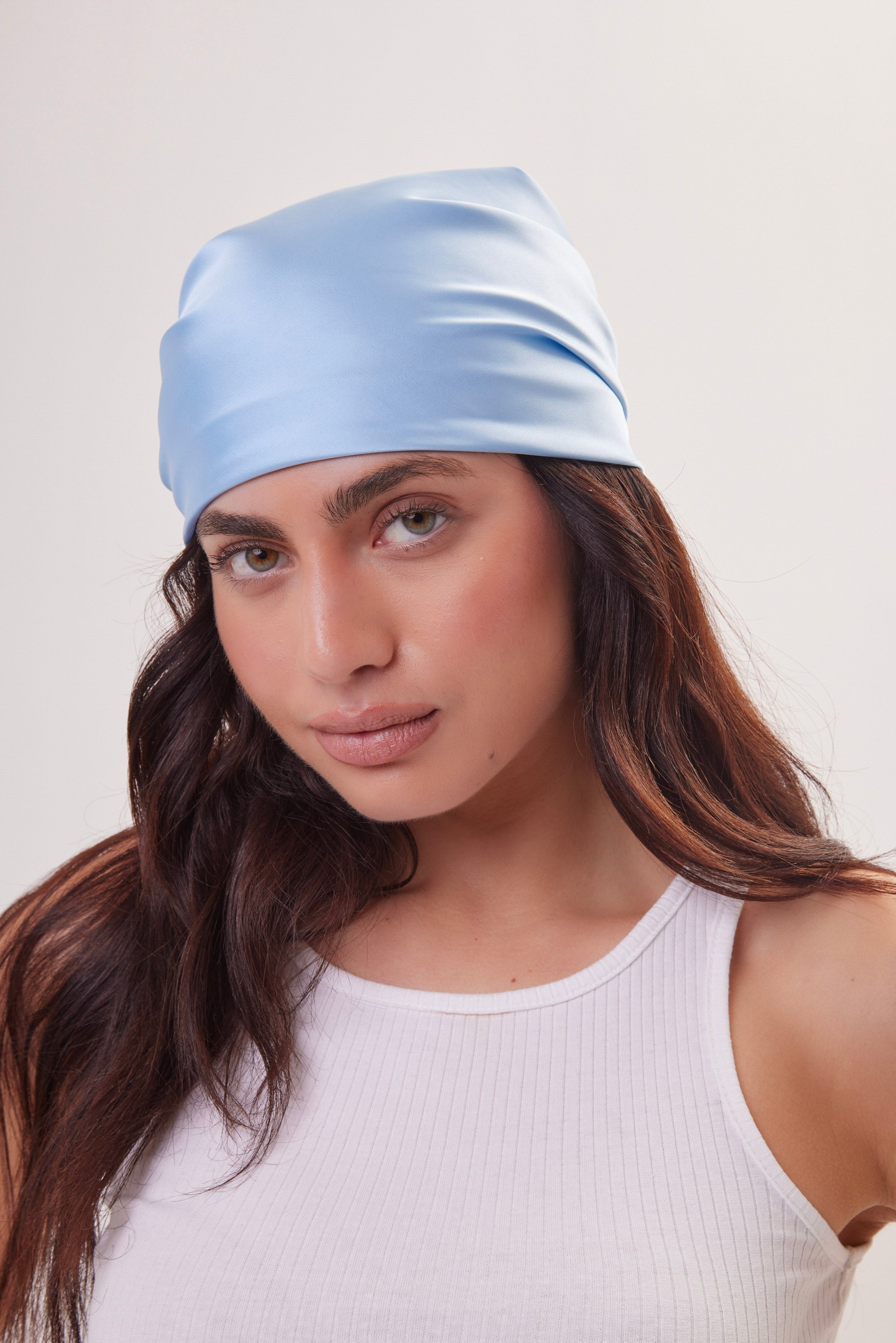 Satin Multiway Bandana Head Scarf in Sky Blue - Bandana - My Accessories London
