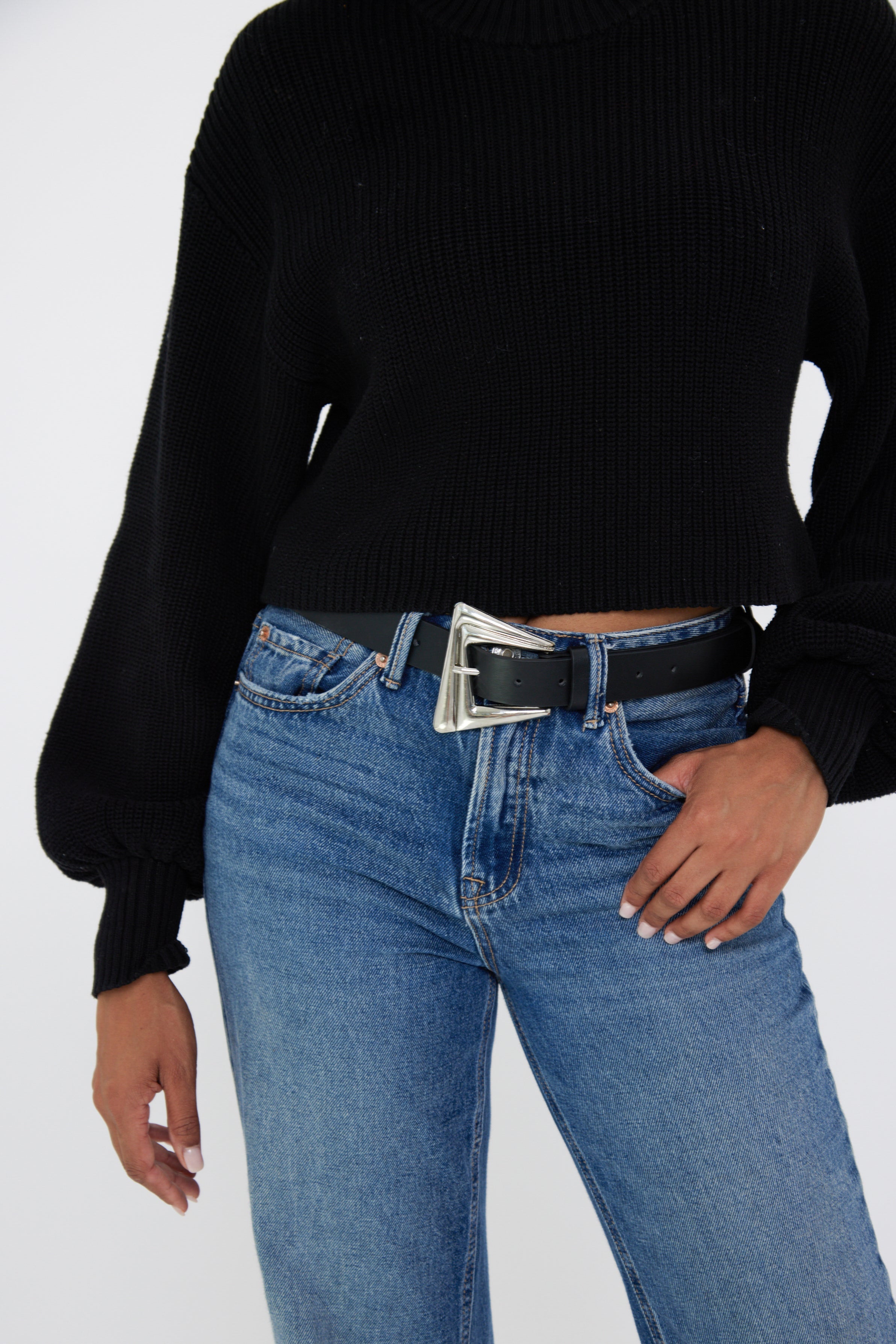 Sculptural Buckle Belt in Black and Silver - Belts - My Accessories London