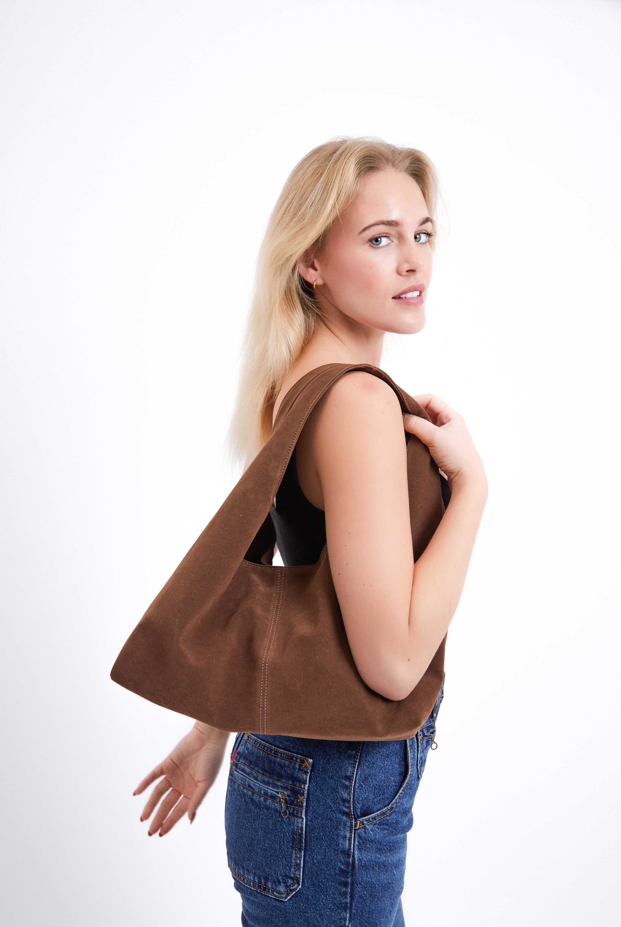 Slouchy Square Faux - Suede Shoulder Bag in Brown - Shoulder Bag - My Accessories London