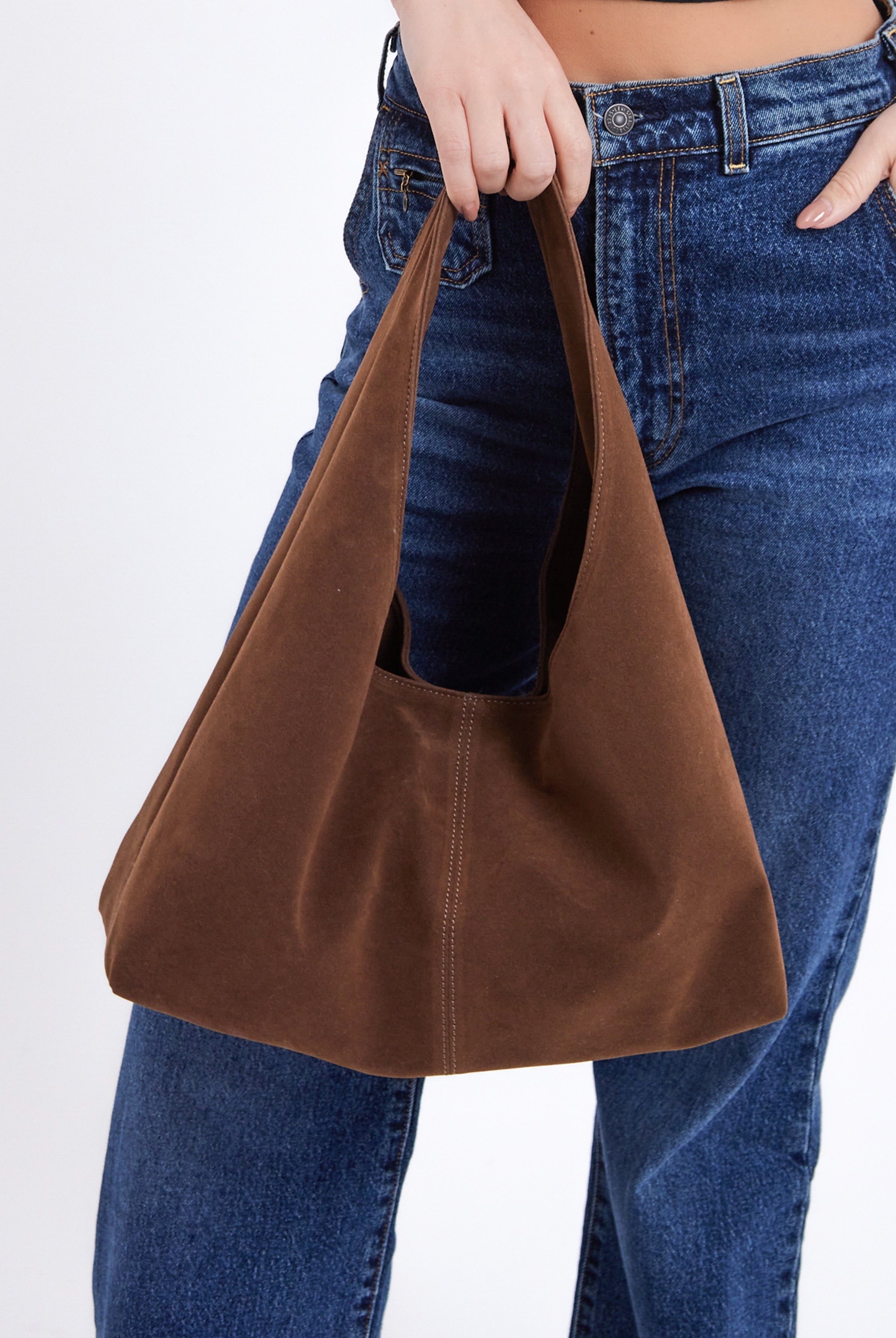 Slouchy Square Faux - Suede Shoulder Bag in Brown - Shoulder Bag - My Accessories London