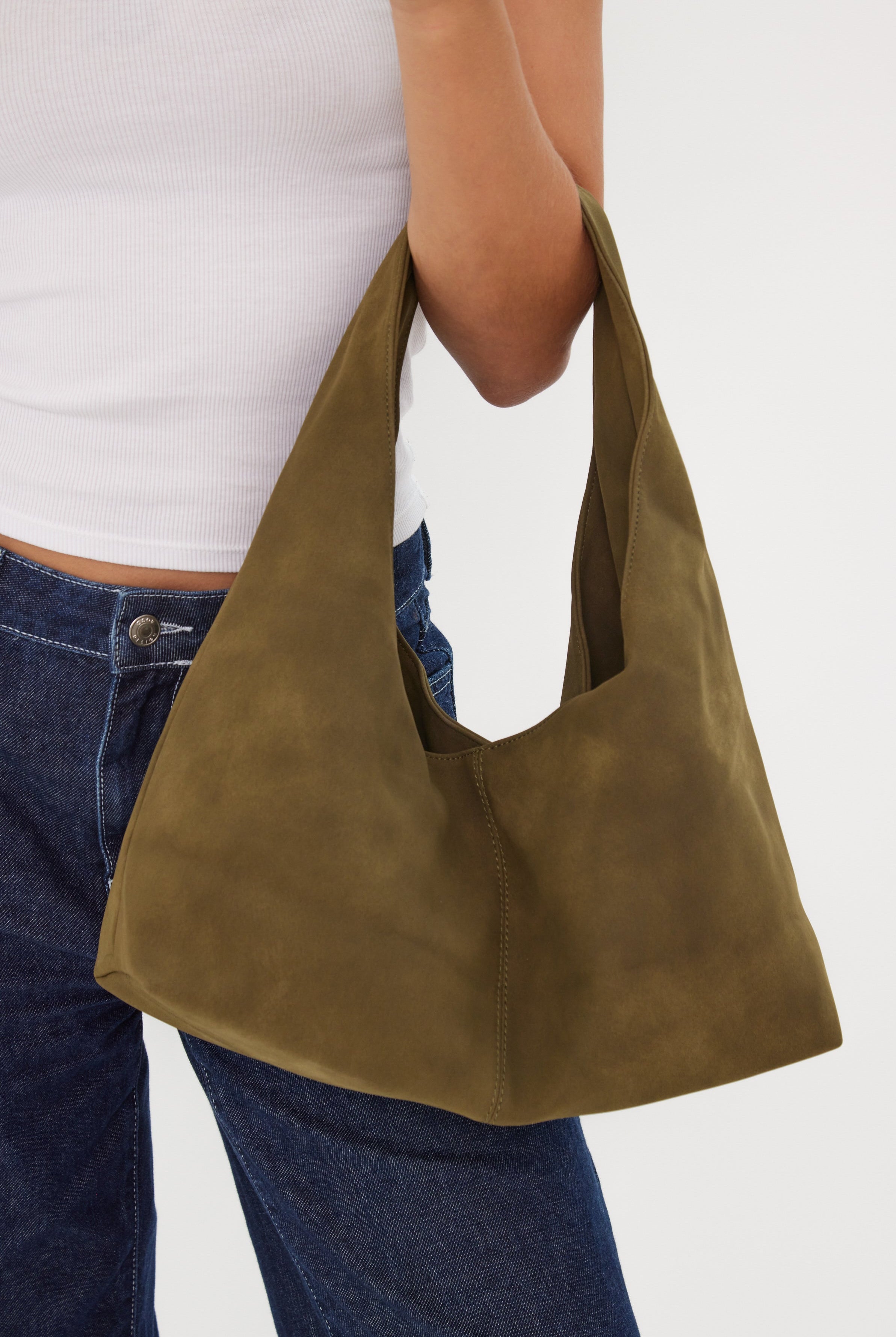 Slouchy Square Faux - Suede Shoulder Bag in Olive Green - Shoulder Bag - My Accessories London