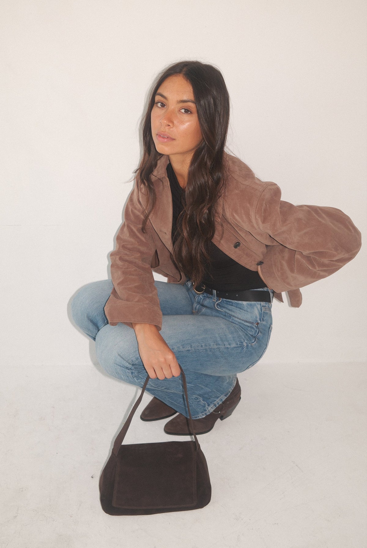 Soft Slouchy Shoulder Bag with Flap Dark Brown Suede - My Accessories London