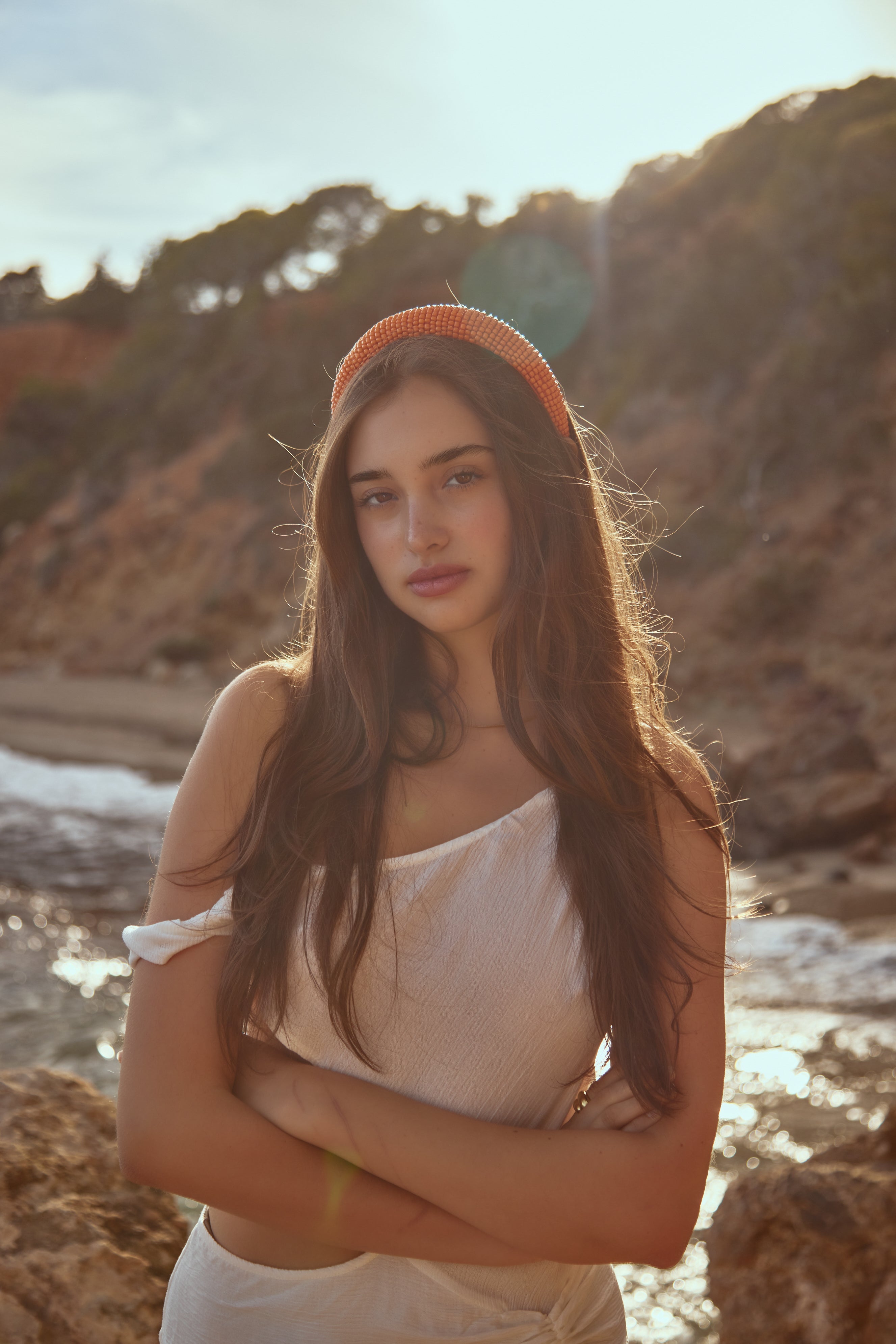 Solid Beaded Headband in Orange - Headband - My Accessories London