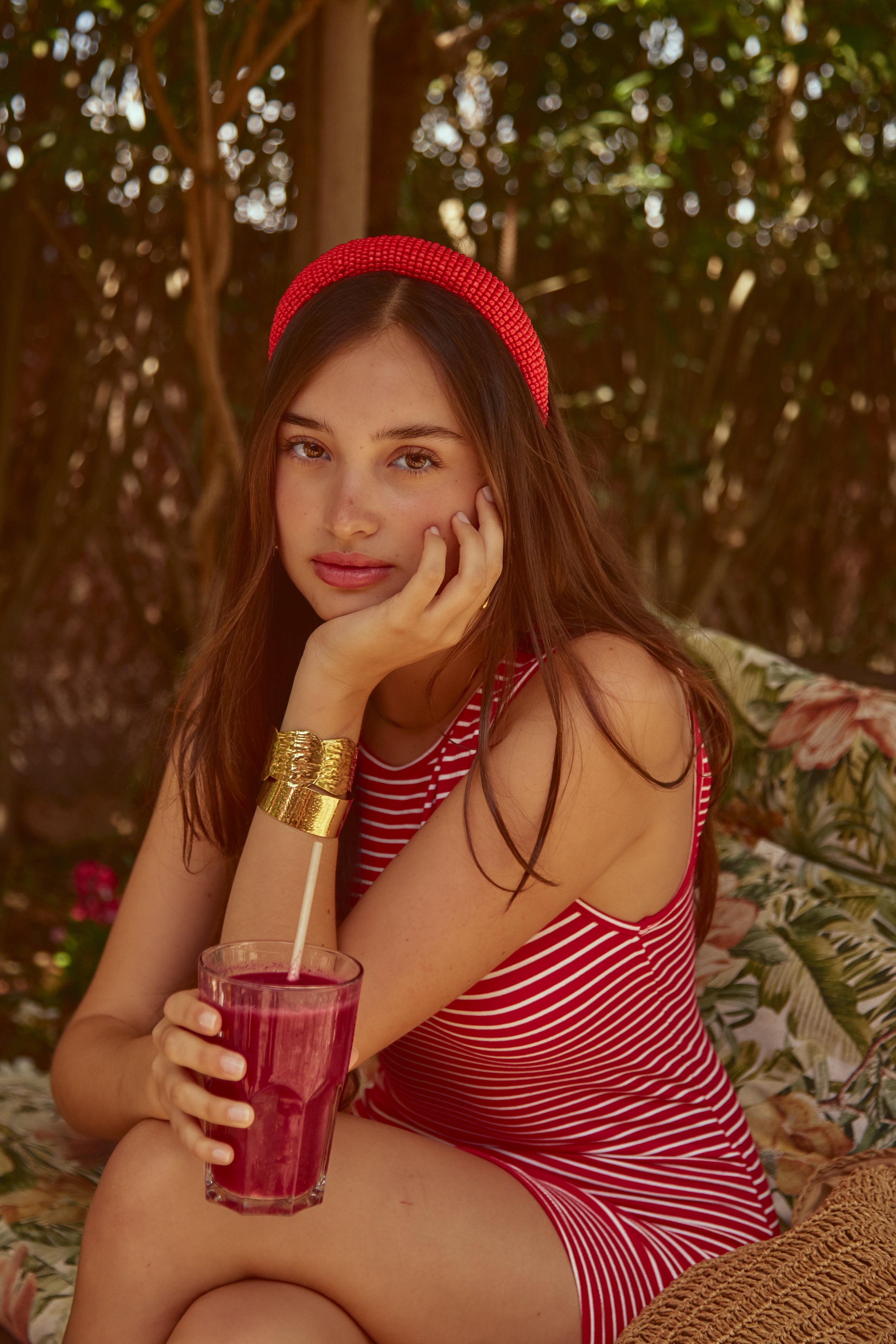Solid Beaded Headband in Red - Headband - My Accessories London