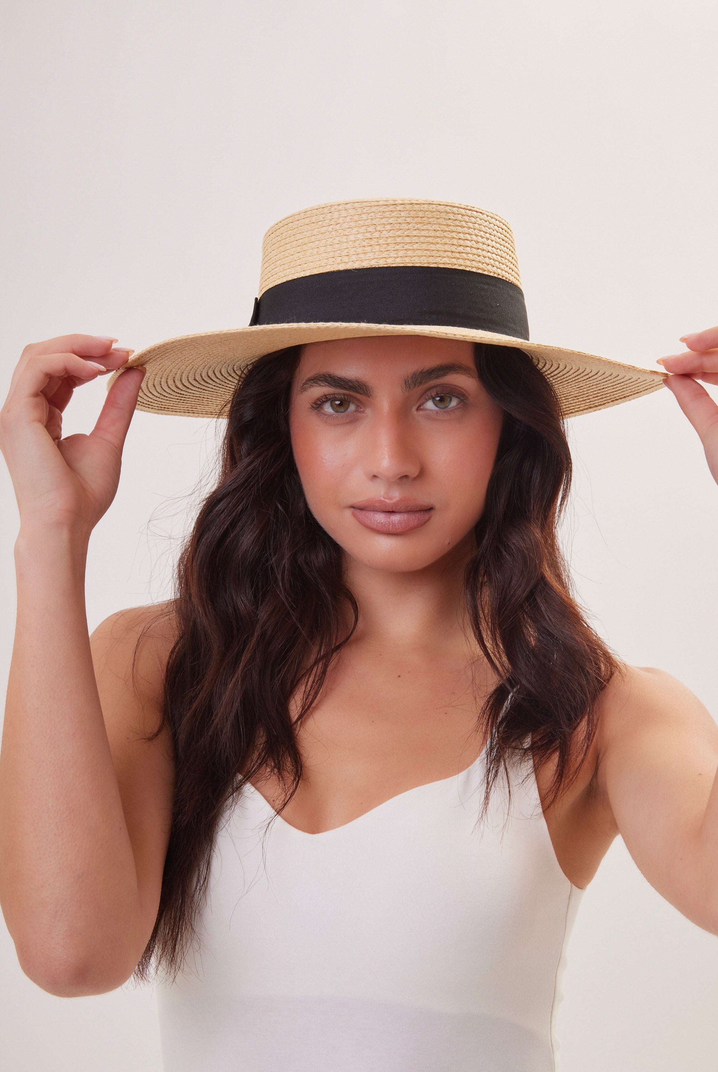 Straw Boater Hat with Black Ribbon Trim - Boater Hat - My Accessories London