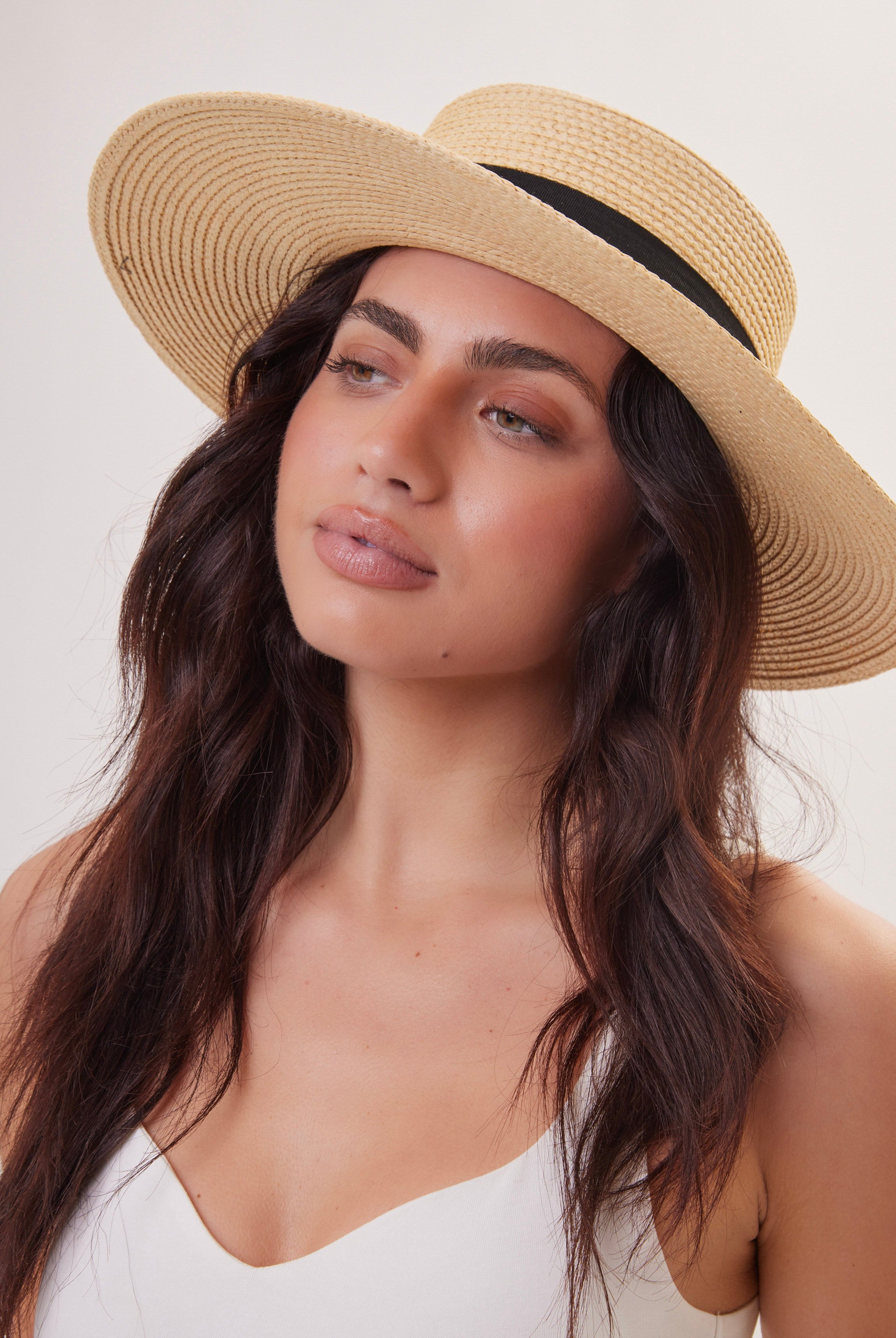 Straw Boater Hat with Black Ribbon Trim - Boater Hat - My Accessories London