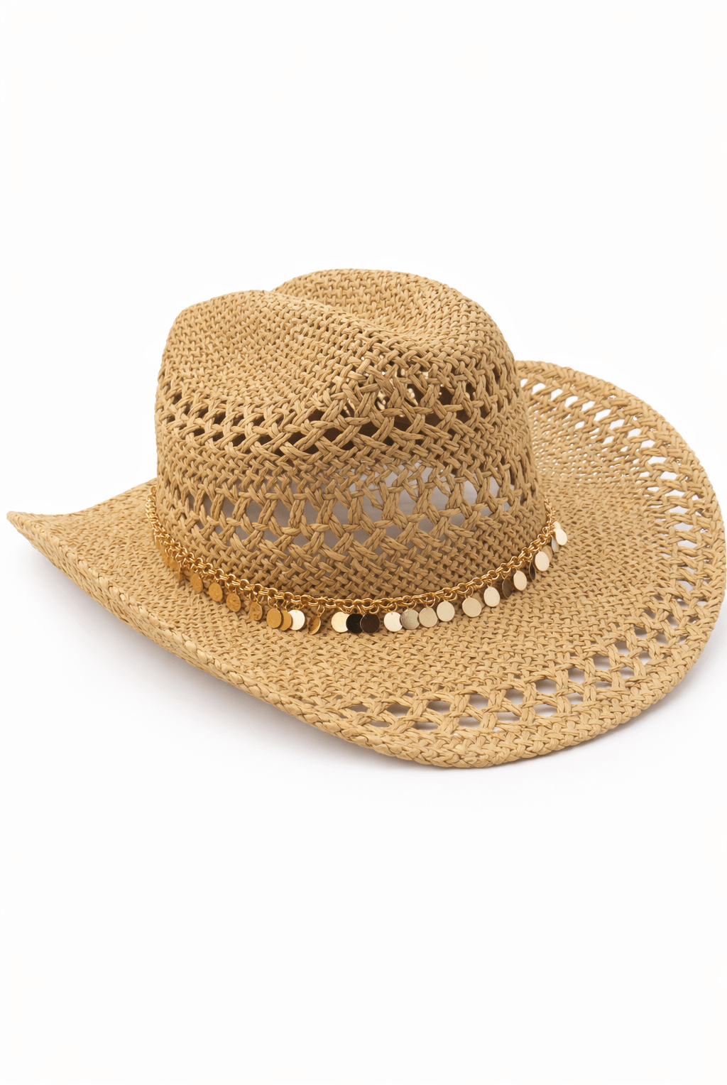 Straw Cowboy Hat in Brown with Gold Coin Trim - Cowboy Hat - My Accessories London
