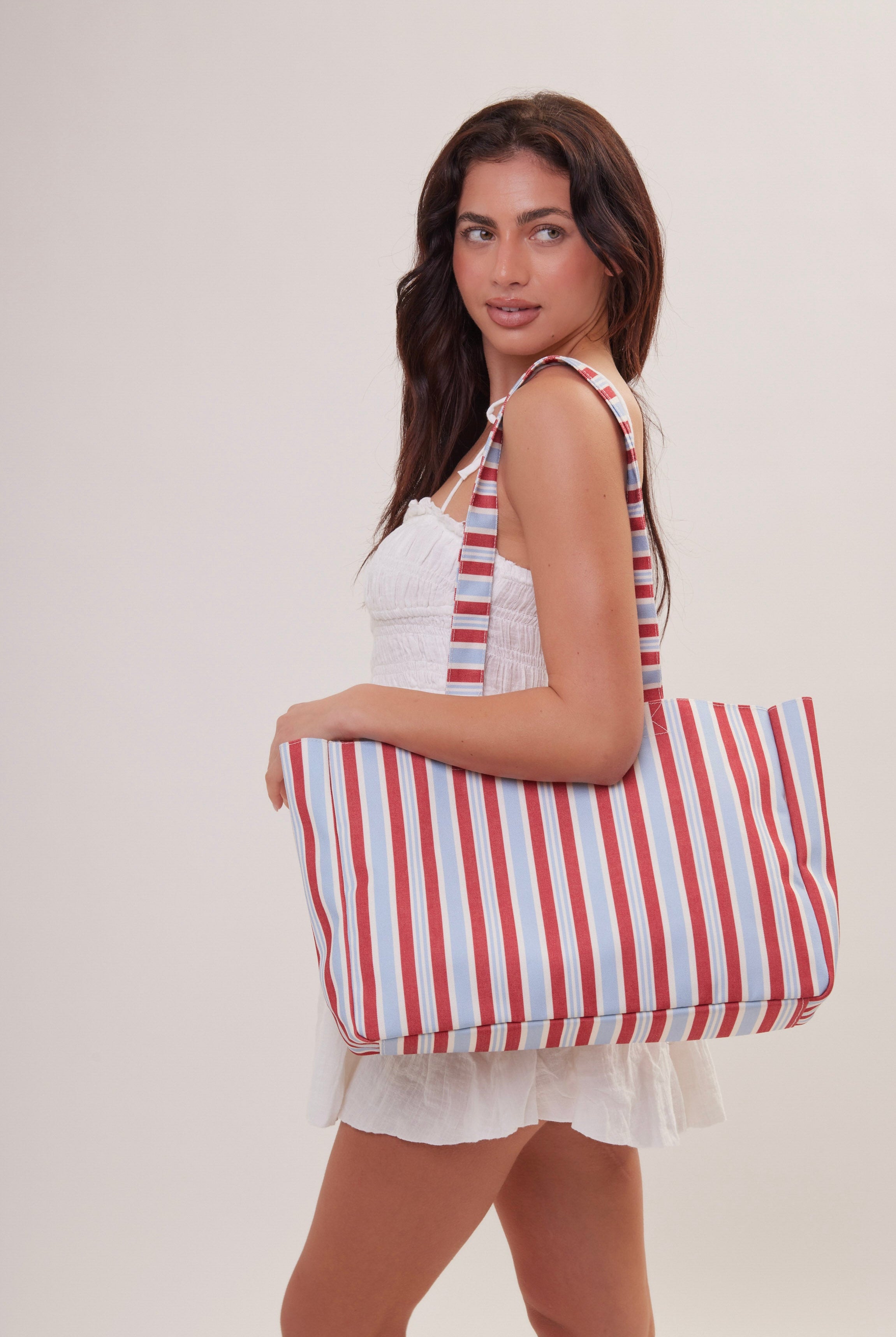Striped Large Canvas Tote Bag in Red and Blue - Tote Bag - My Accessories London