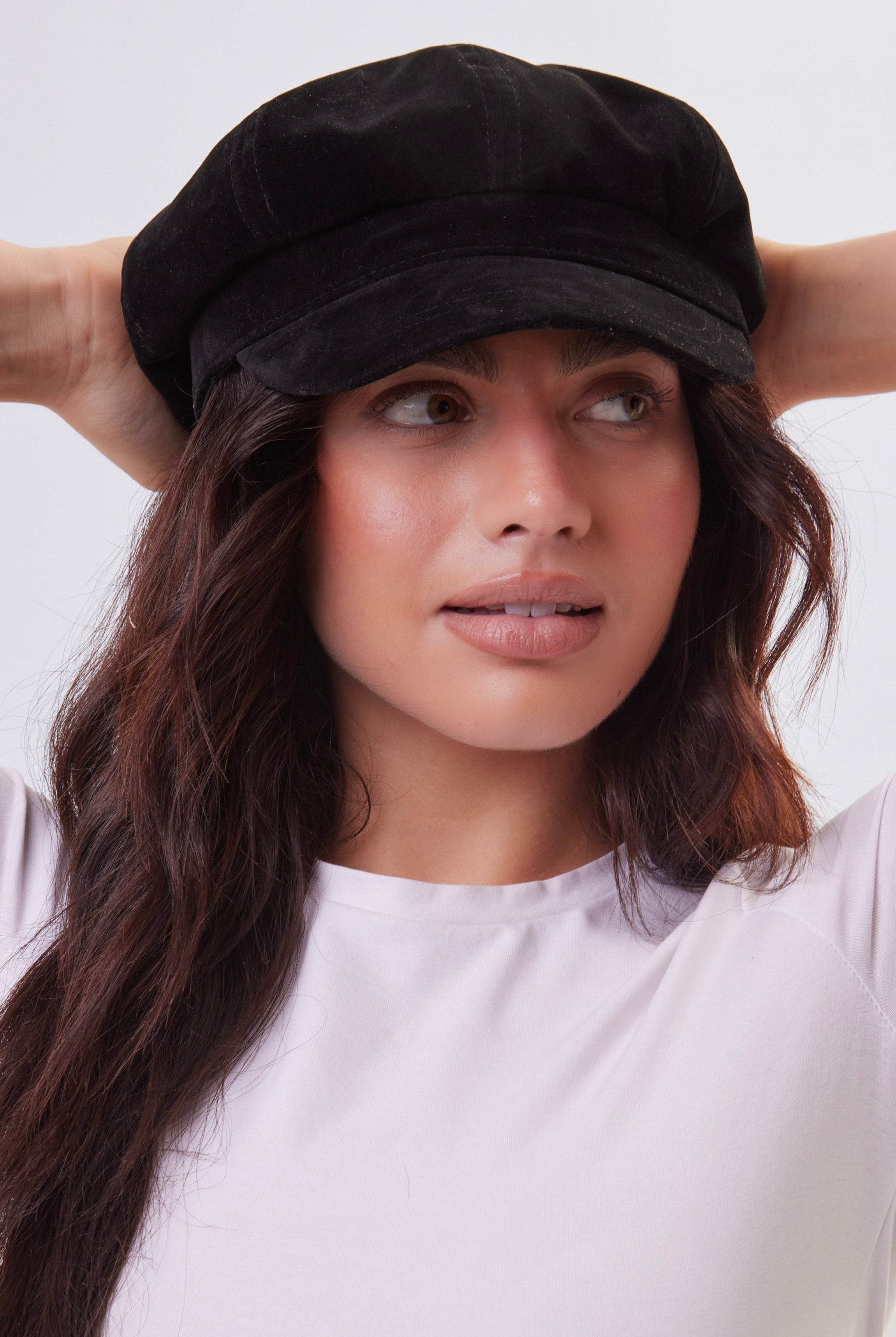 Suede Baker Boy Hat in Black - Baker Boy - My Accessories London