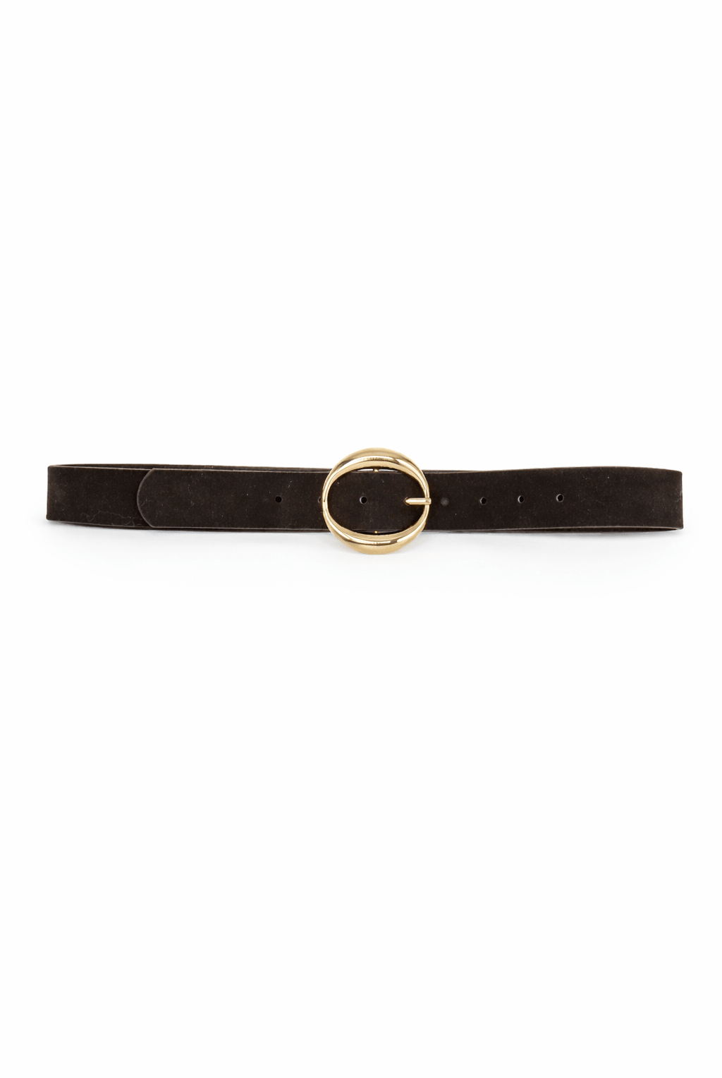 Suede Chunky Round Buckle belt in Dark Brown and Gold - My Accessories London